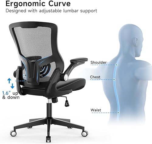Miniatura 4 de Office Chair Ergonomic Desk Chair 350lbs Comfy Mesh Computer Chair with Adjustable Lumbar Support Flip-up Armrests, Executive Rolling Swivel Comfy