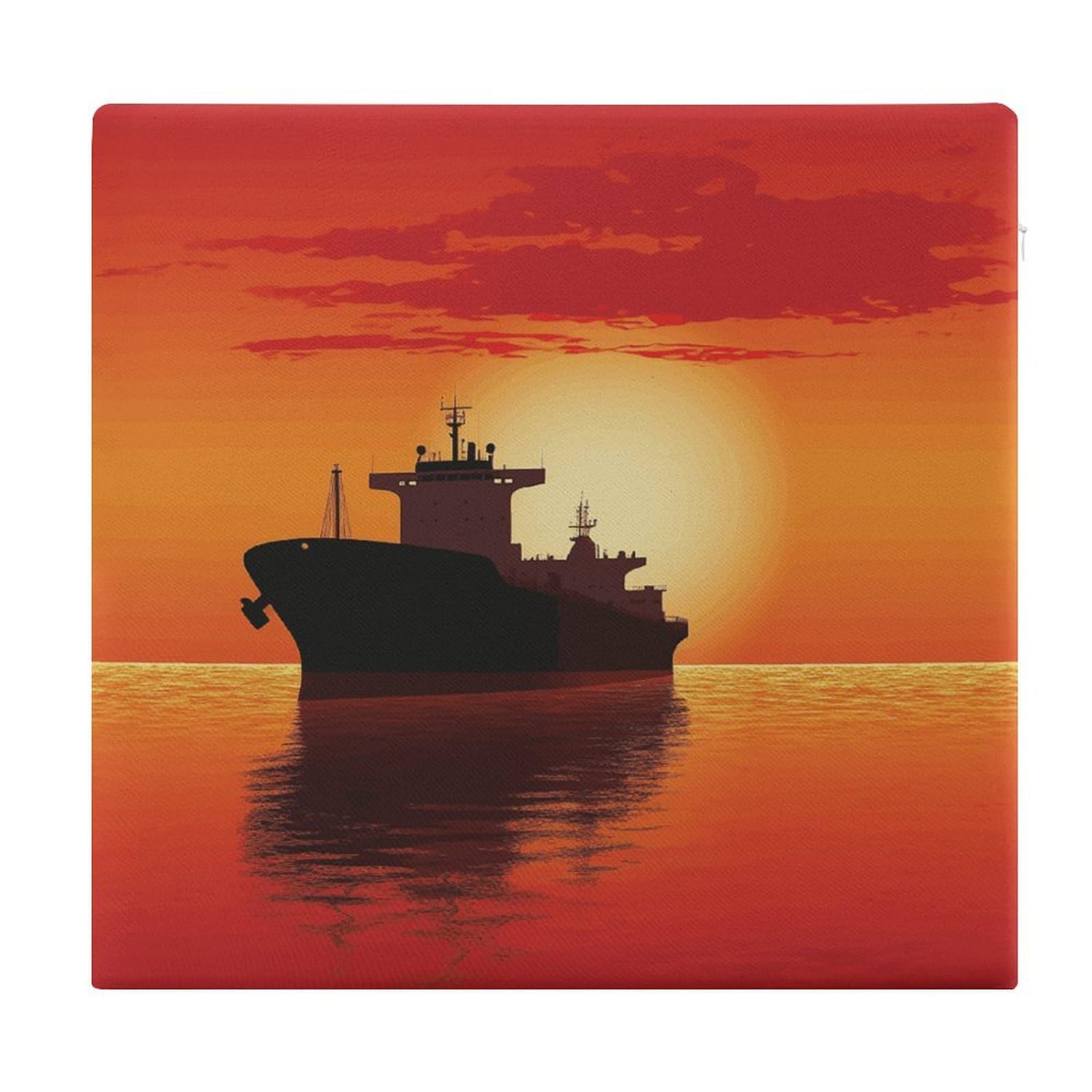 Adfgyerh Style Silhouette Of The Tanker Ship On Red Sunrise Cushions Memory Foam For Adults, Seat Cushion Chair Pads Soft, Square Pillows For Dining, Kitchen, Office, Patio Chairs