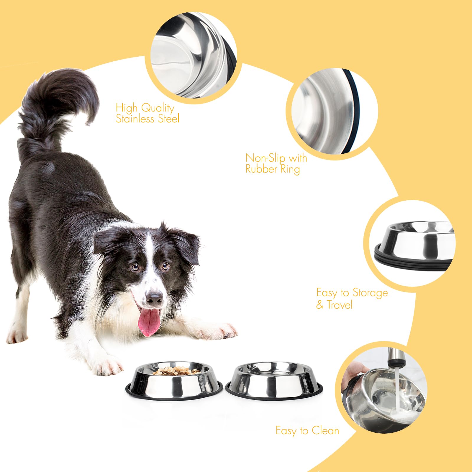 NAJOR Cuenco de acero inoxidable para perros, juego de 2 cuencos de comida para perros, cuenco antideslizante para mascotas y cuenco de agua, capacidad para hasta 32 onzas/4 tazas. Elección perfecta