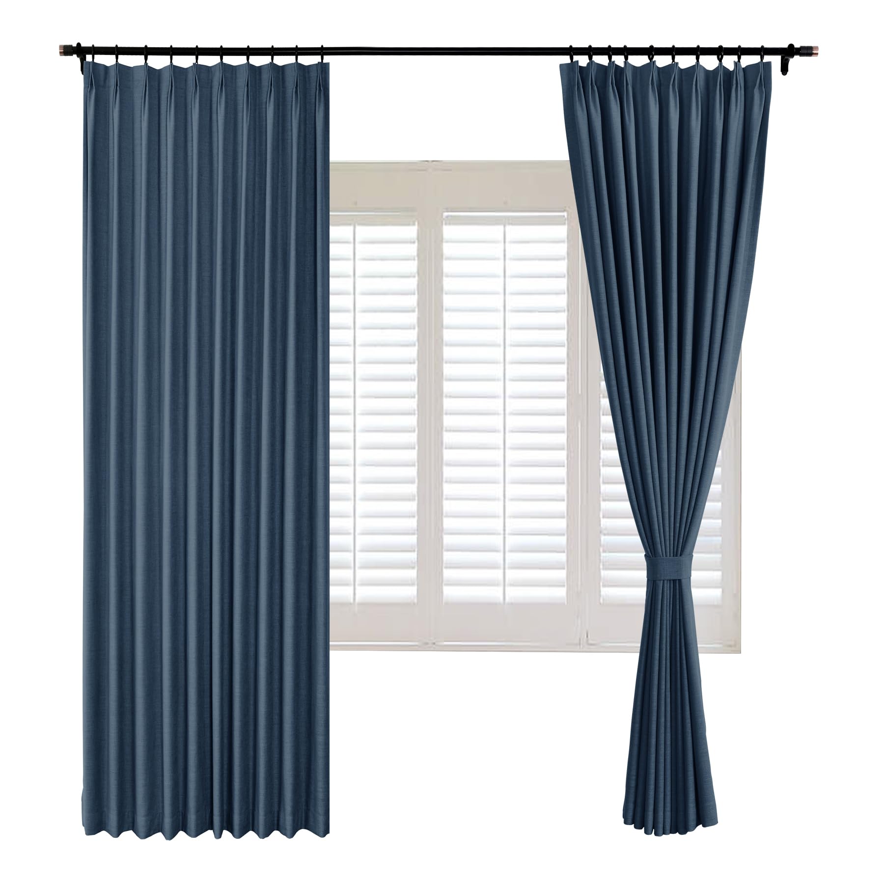 frelement faux linen curtains with blackout lining blackout curtains for bedroom pinch pleat curtains for traverse rod for meetingroom patio door, 26" w x 84" l, 1 panel, aegean blue