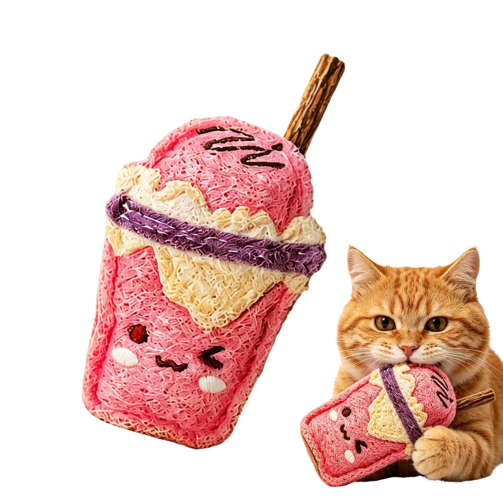 Kitten Chew Toys Milk Tea Cup Shaped Loofah Pet Chew Companion