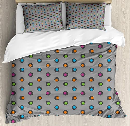 Miniatura 14 de Ambesonne Synthwave Duvet Cover Set, Abstract Halftone Inspired Dos with Colorful Retro Zigzags Graphic, Decorative 3 Piece Bedding Set with 2