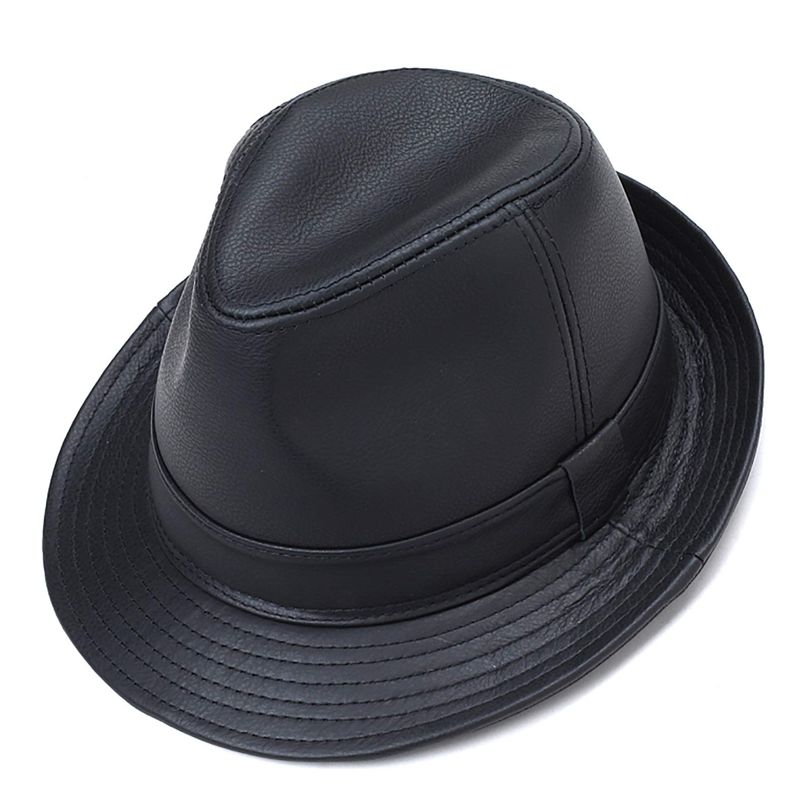 Sombreros de invierno, hombres de cuero fedoras sombrero jazz gorra de vaca ancho sombrero elegante