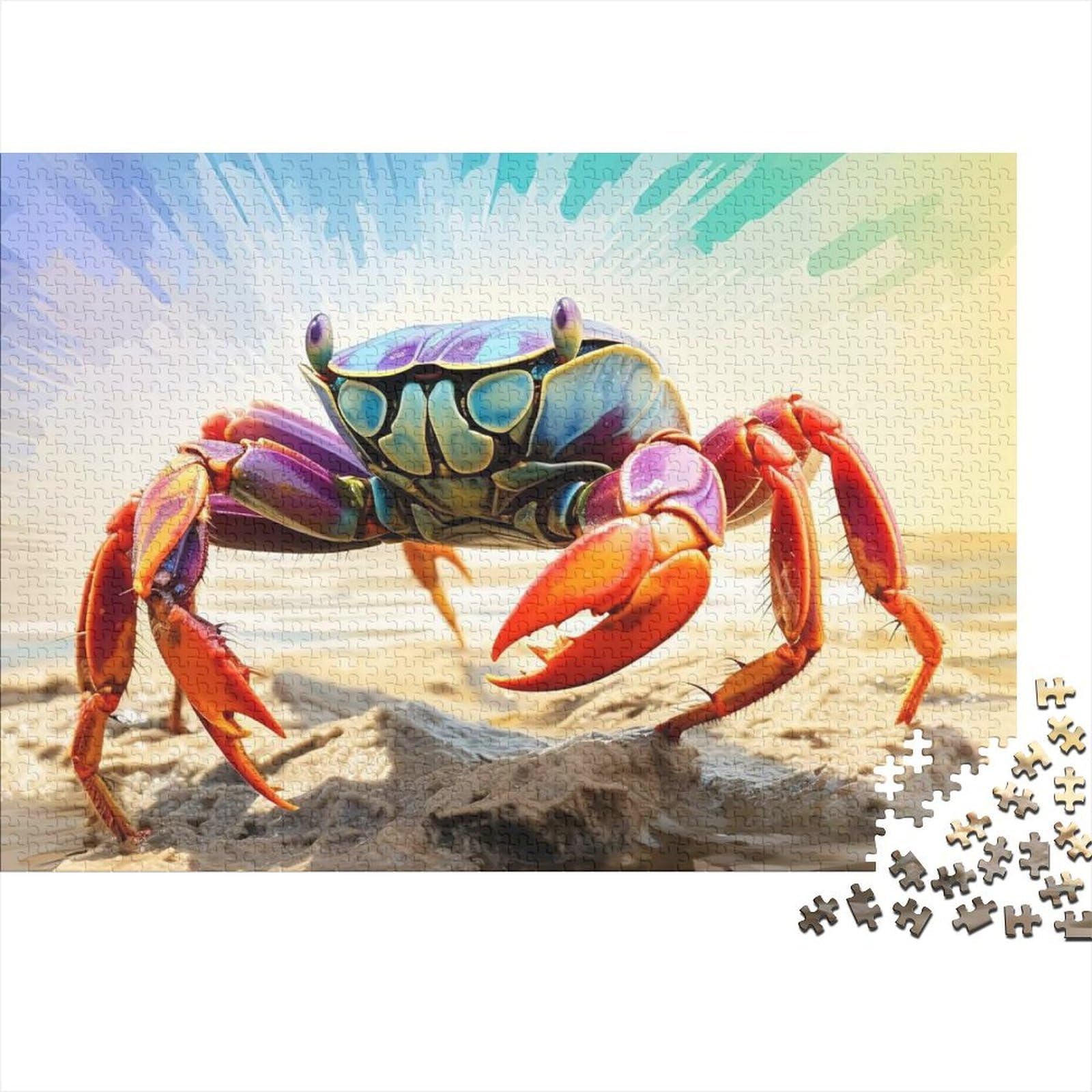 Colorful Crab Art 1000 Pcs 3-Layer Cardboard Vibrant Marine Illustration Jigsaw Bundle, Brain Training, Stress Relief & Office Break Gift 70x50cm/1000pcs