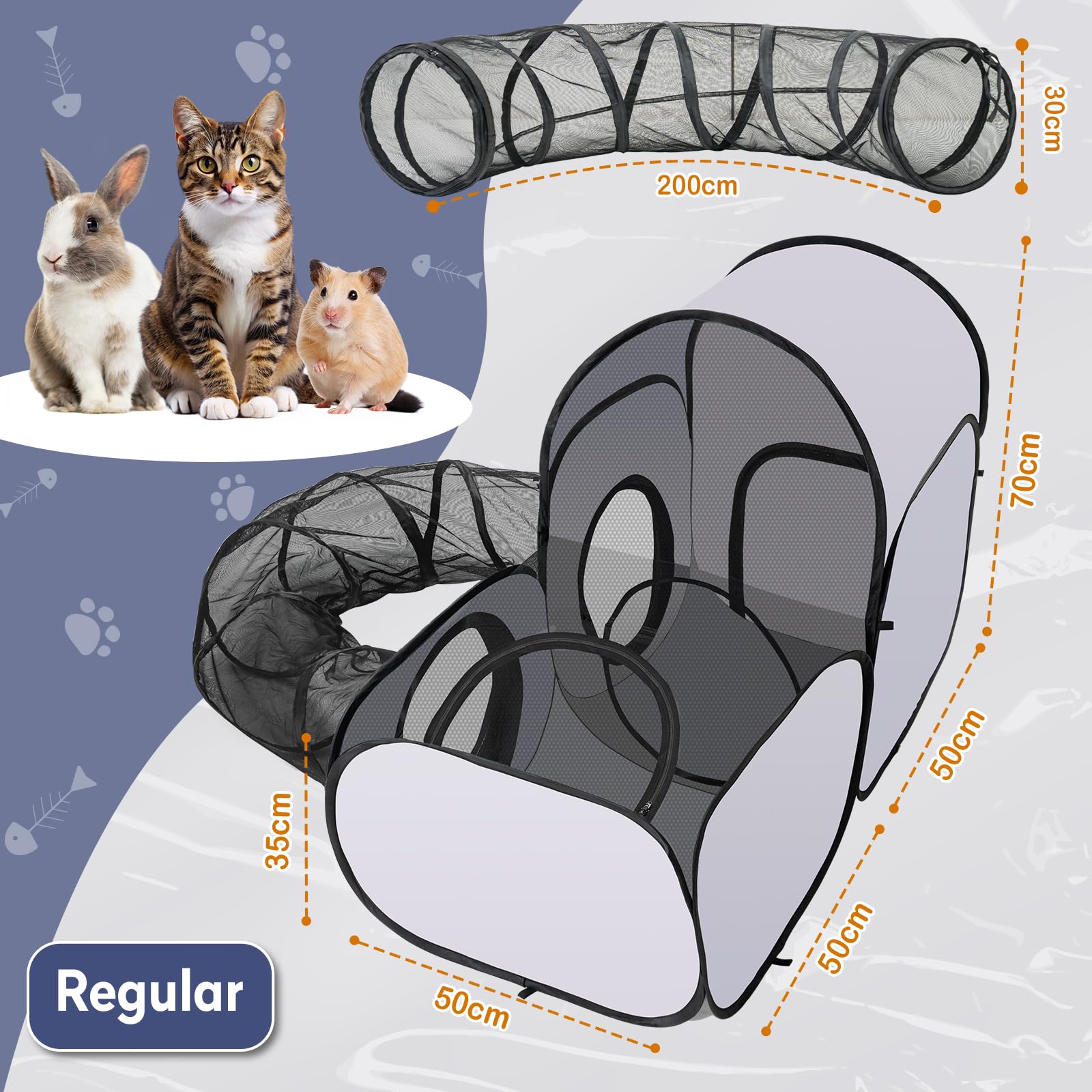 Box pieghevole per gatti con tunnel, box multifunzione con rete traspirante, tenda portatile per piccoli animali interni ed esterni, recinti e gabbie per esterni, S
