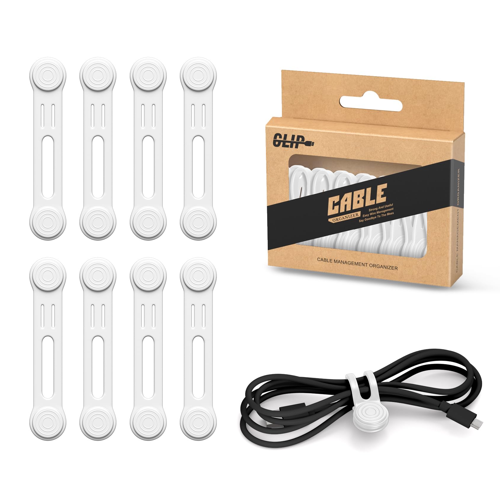 Kanemc Magnetic Cable Ties, 8 Pieces Reusable Cable Ties Cord Organiser