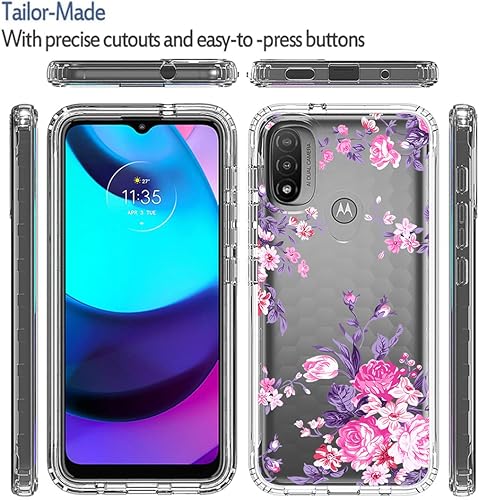 Vista 5 de sidande Funda para Moto E20Moto E30Moto E40, XT2155 con protector de pantalla de vidrio templado, cuerpo completo, transparente, floral, funda