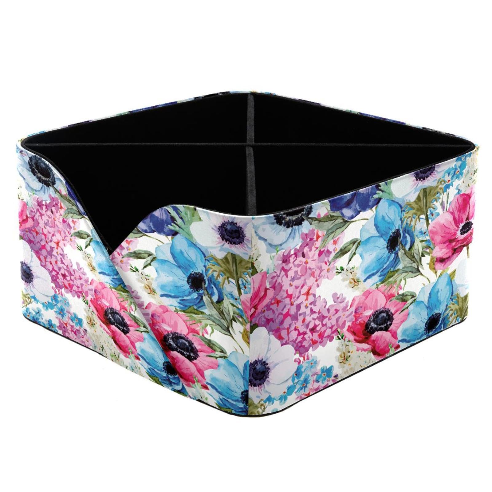 KengjuTesu Watercolor Flowers Desktop Organizer Pen Holder, Rectangular Pencil Cup for Office, Study and Makeup Stations