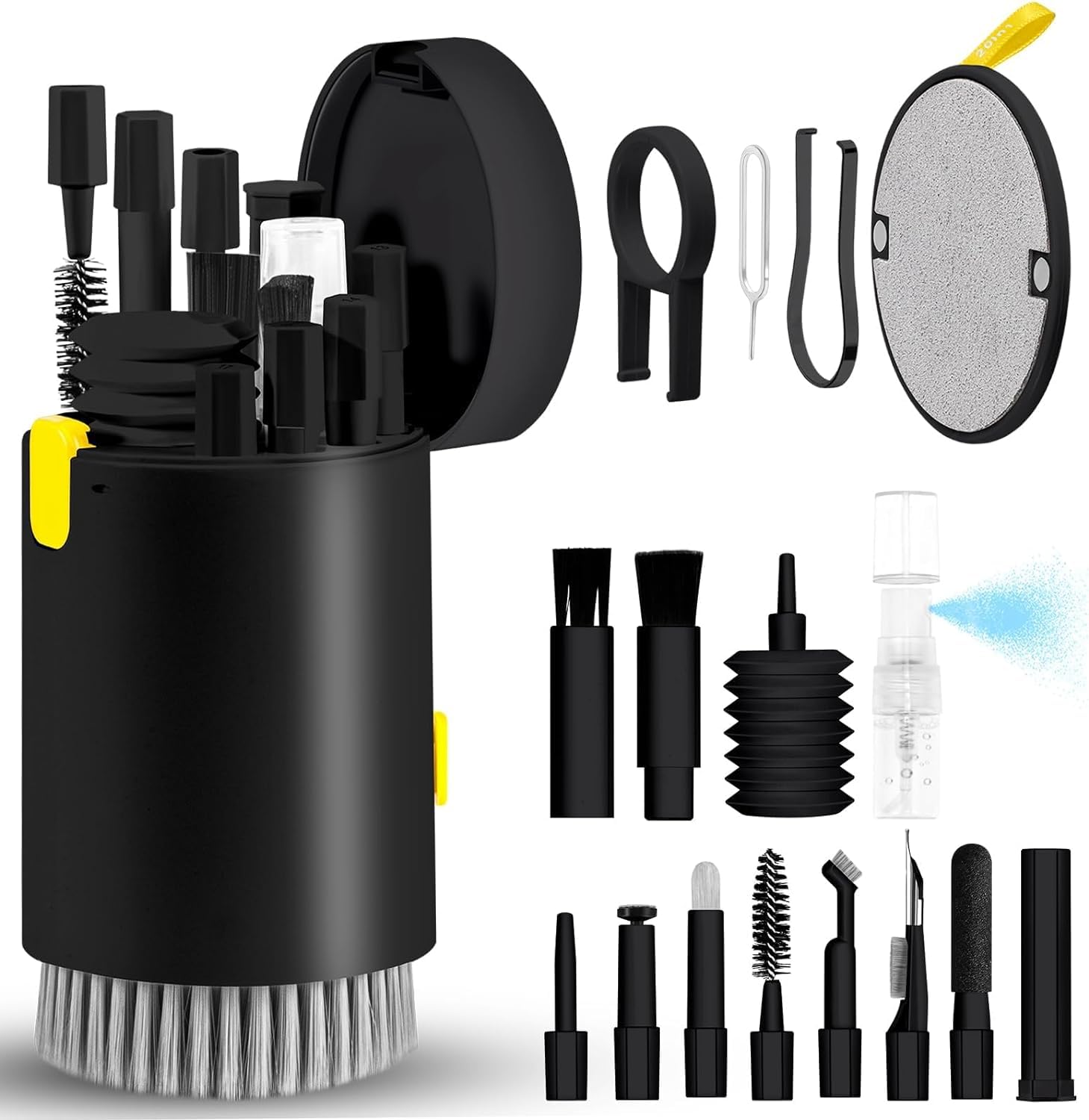 TAGNEFLOR Limpiador de Teclado,20 en 1 Kit de Limpieza Portátil,Cepillo de Limpieza de Teclado Multifuncional para la Limpieza de cámaras Digitales,computadoras,Kit de Limpieza Multiusos (Negro) - negro