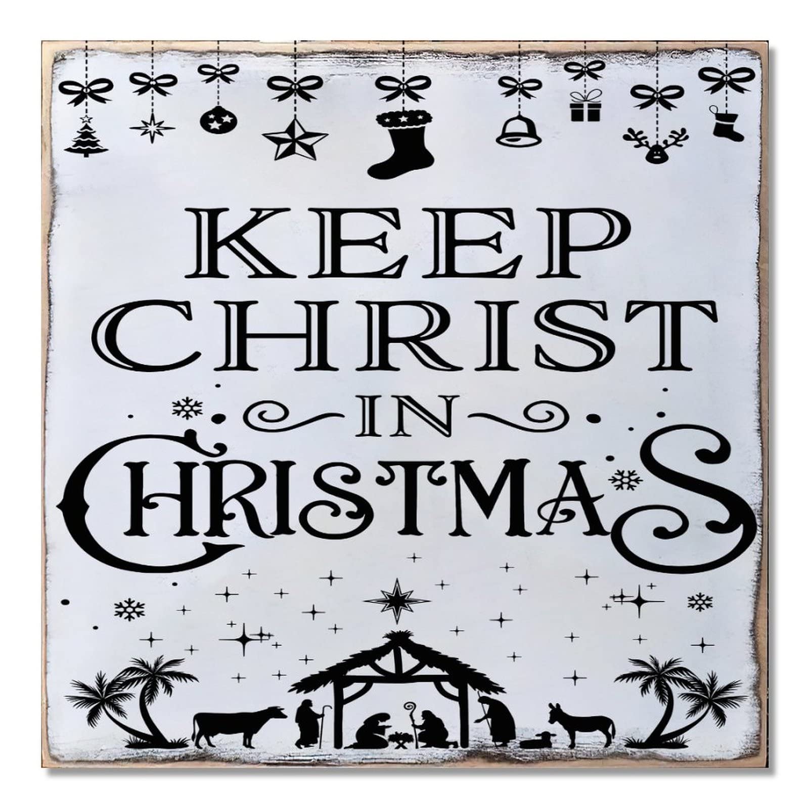 Panneau en bois Keep Christ in Christmas suspension murale décoration Noël et fêtes de fin d'année