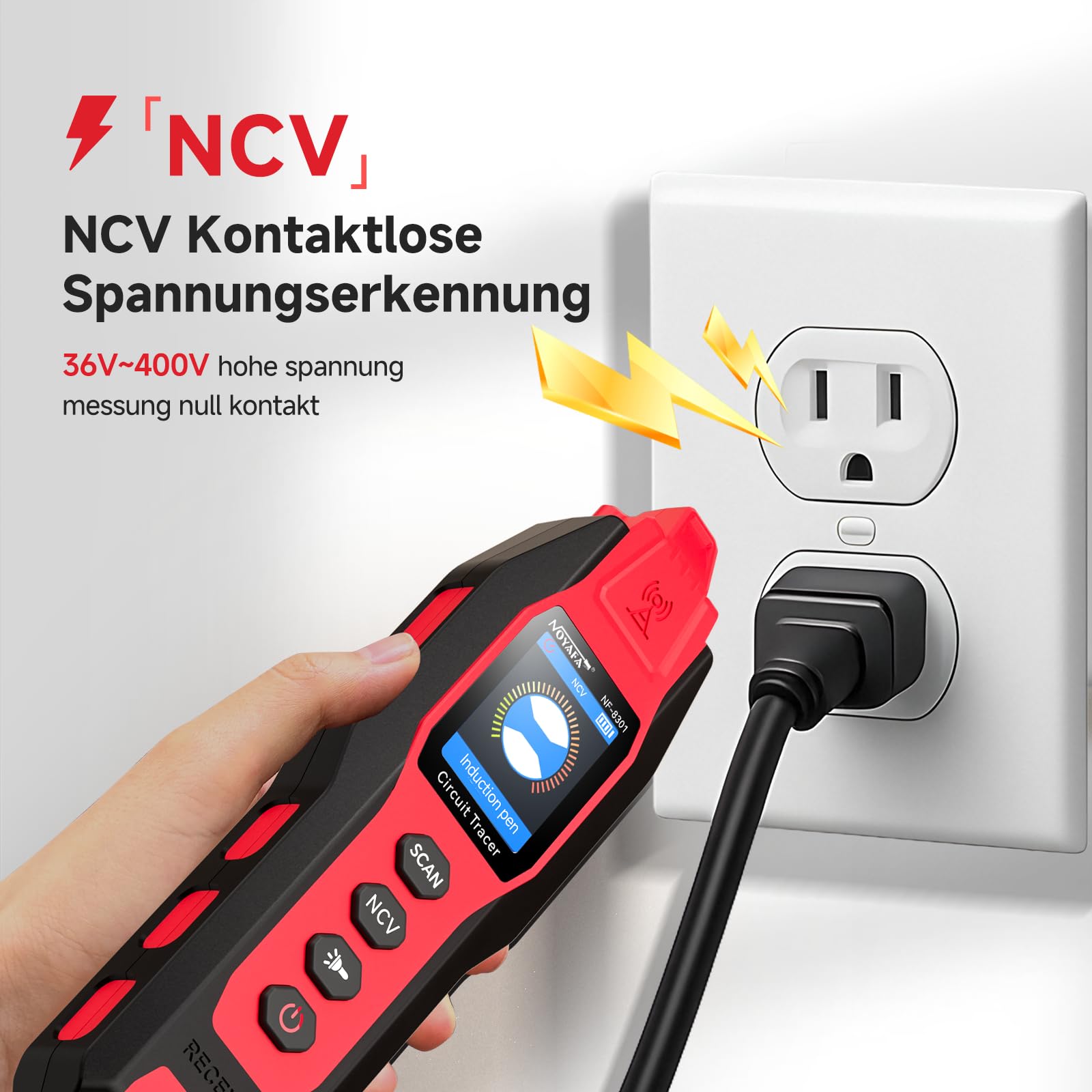 NOYAFA NF-8301 Kabelsuchgerät & Leitungssucher mit Digitalmultimeter, Unterirdischer Kabeldetektor, 8 Stufige Empfindlichkeit, Circuit Tracer für Wand, Sicherungs & Bewässerungskabel | Kabelsuchgerät Leitungssucher