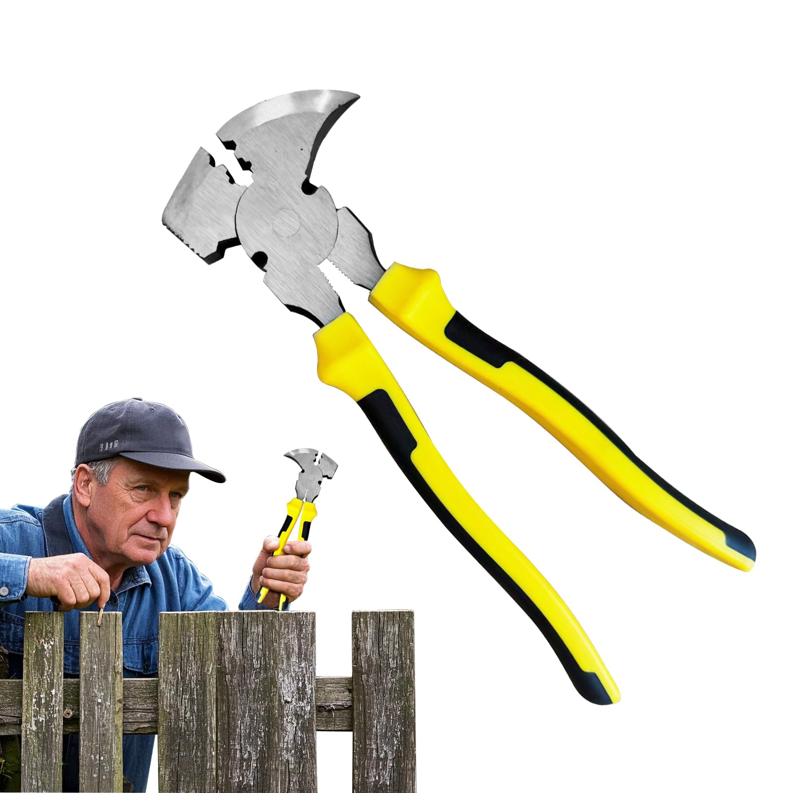 outils à main multifonctionnels à haute résistance - Couper les clôtures: pinces de clôture en fil de fer barbelé avec tête de marteau et levier de clous pour plier, couper et fixer.