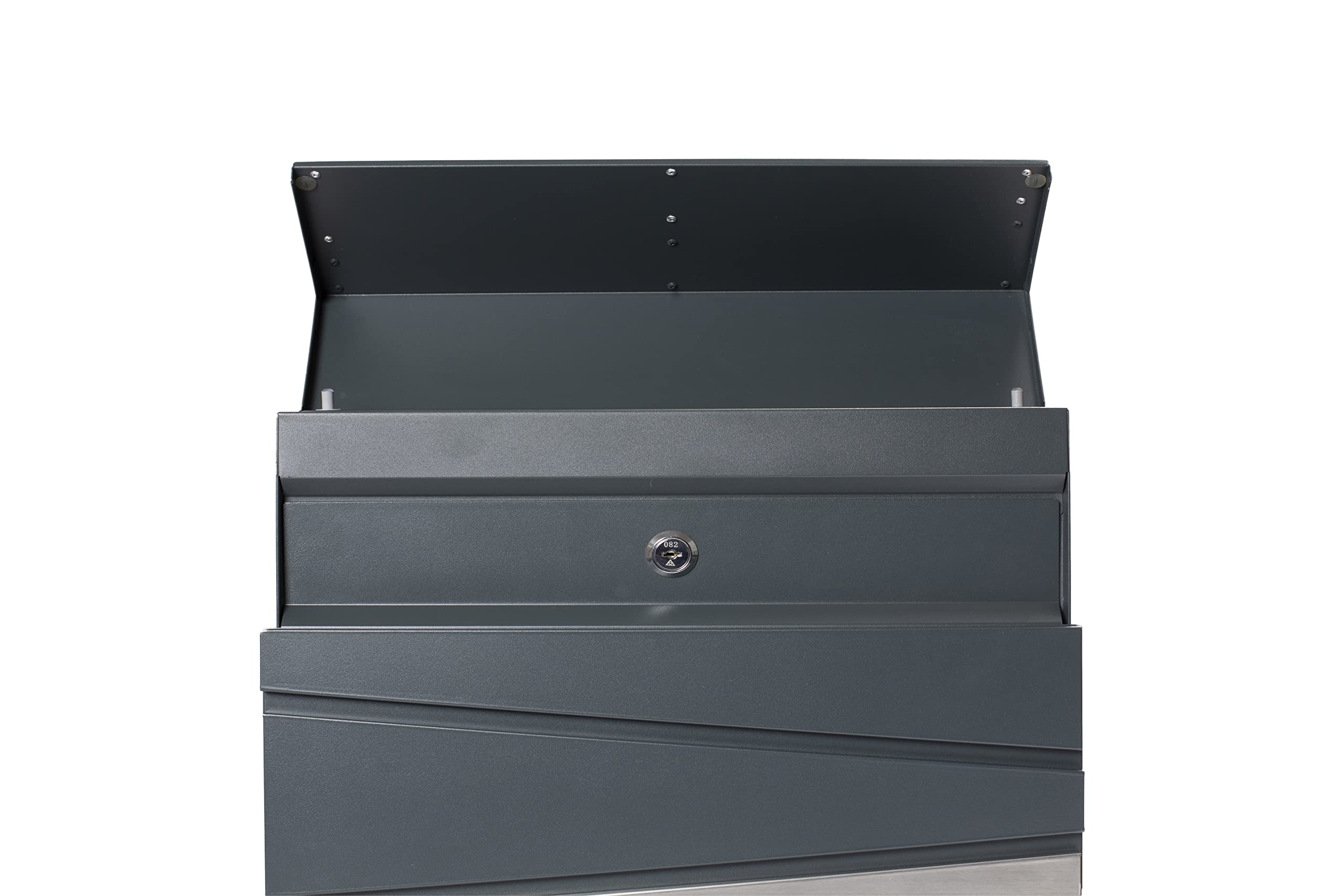 Arregui Armor E6905 Buzón Exterior de Acero con Portaperiódicos, Tamaño M (DIN A4), Buzón de Correo Moderno Gris con Tapa Protectora y Soporte para Periódicos, Montaje en Pared