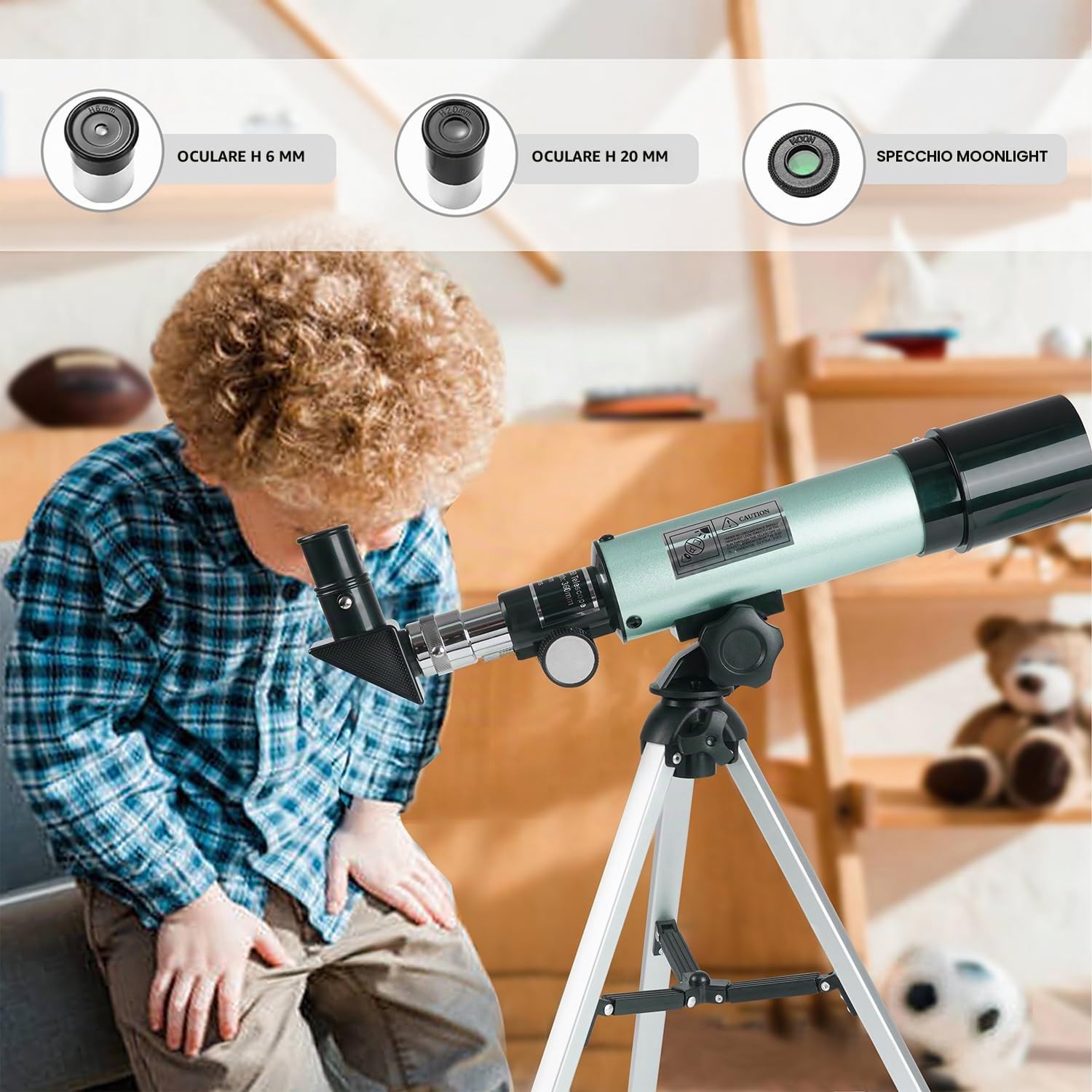 Telescopio Astronomico, Telescopio per Bambini 360/50mm 90X Zoom HD Telescopio Spaziale Monoculare Esterno Cannocchiale Rifrattore Portatile con Treppiede per Bambini/Adulti/Principianti.