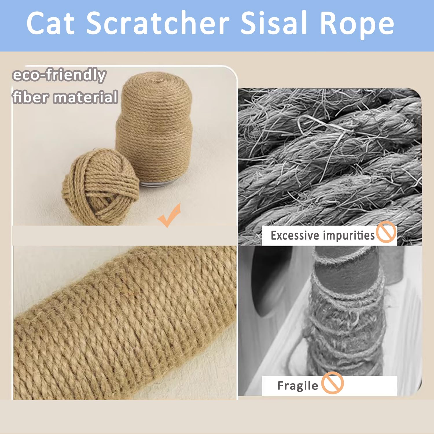 Cuerda de sisal para jardín, reparación y reemplazo de árbol de poste de gato, cinta de cuerda para torre de postes rascadores de mascotas, muchos grosores (30 mm x 10 metros)
