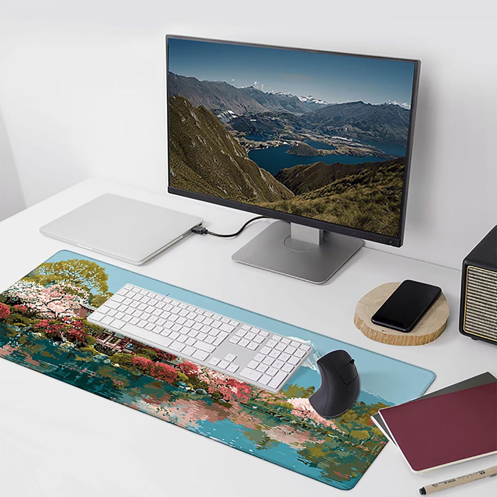 Tappetino Mouse Gaming Blu Tappetino Mouse XXL 1000x500x3 mm, Giappone Mousepad Accessori Gaming con Bordi Cuciti, Sottomano Scrivania Migliorare la Precisione e la Velocità per Giocatori w-5382