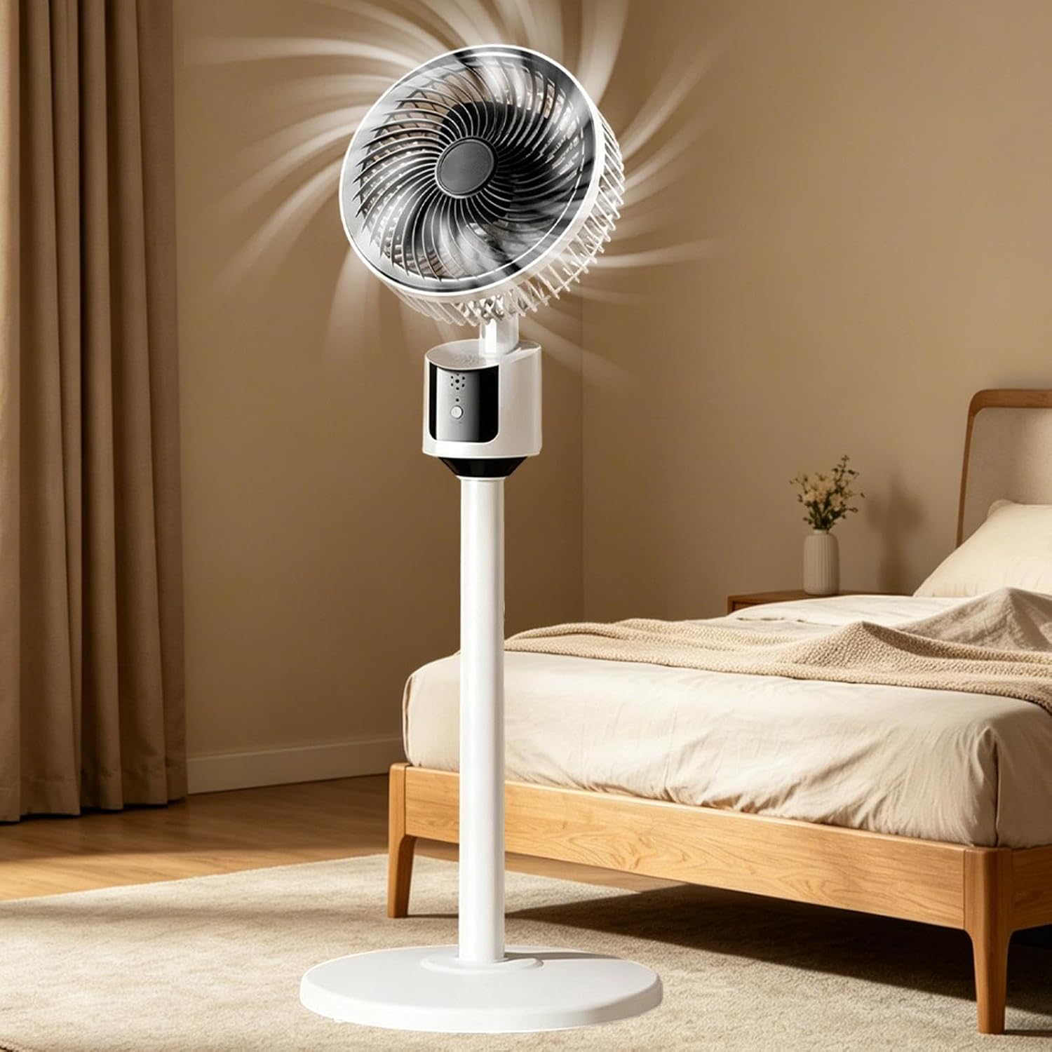 Quiet Standing Fan 3-Speed Oscillating, Adjustable Height USB Floor Fan | 3-speed quiet motor, oscillating airflow, adjustable height stand, USB-powered portable design, lightweight PP construction