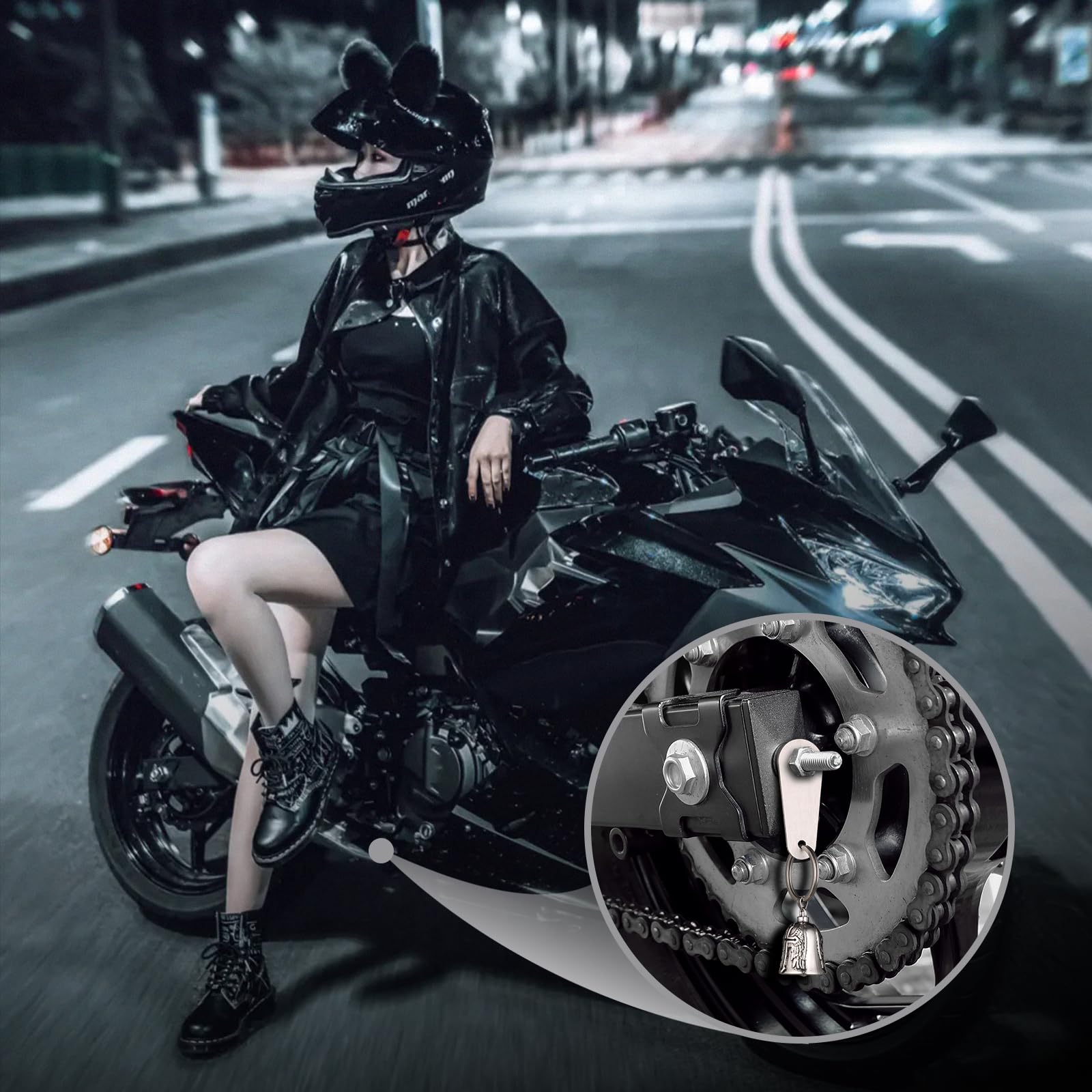 GeeRic Llavero Colgante Moto, Guardian Campana de Suerte, Moto Campana Guardiana Regalos Duraderos De Accesorios Campana de Protección de ángel para Bendecir La Paz — view 5
