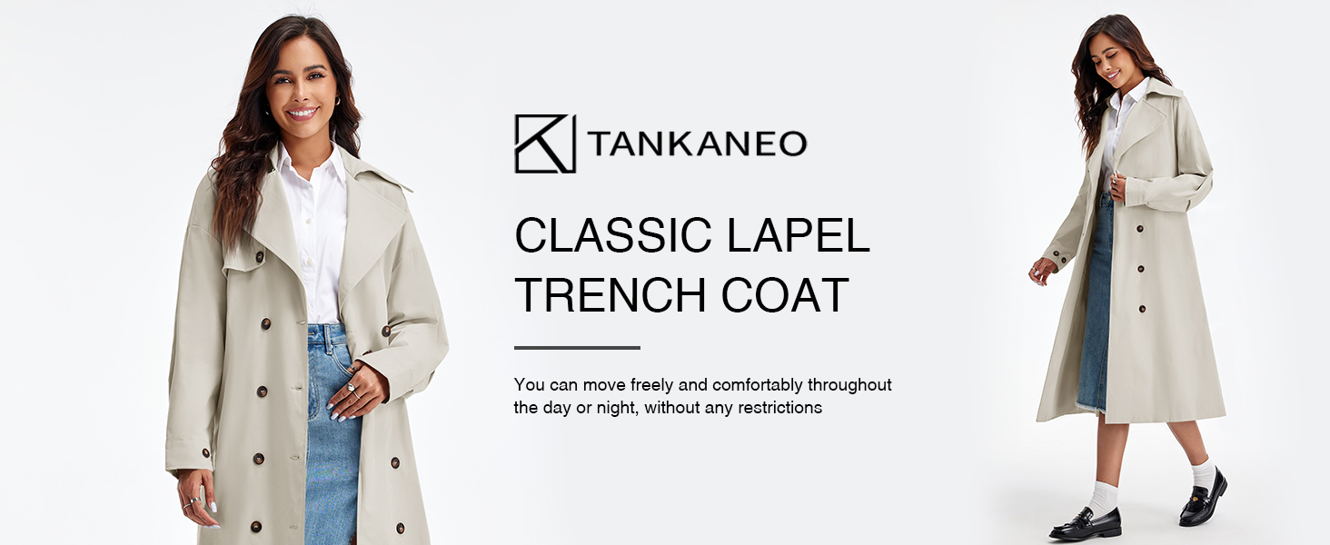 Amazon.com: Tankaneo Womens Double Breasted Long Trench Coat