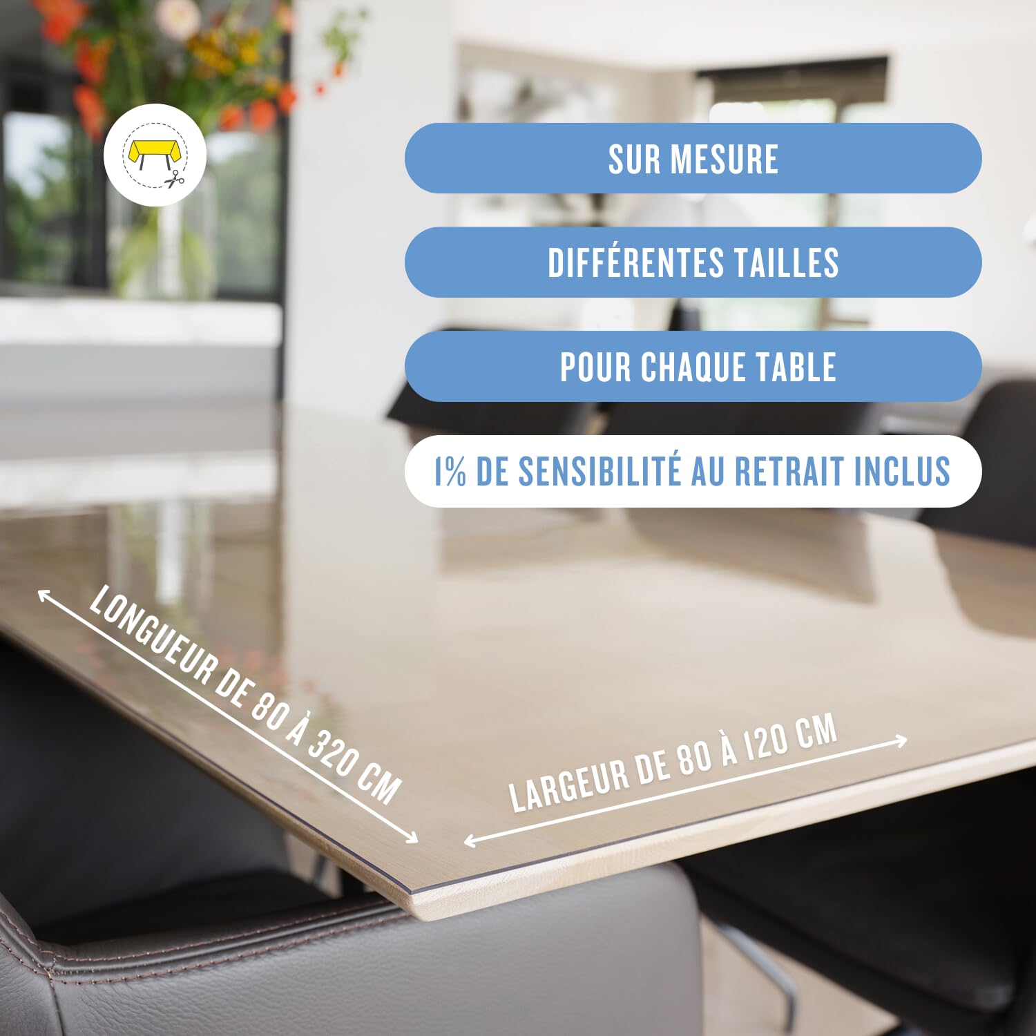 Trente Nappe Transparente 80x130cm - 2mm - Nappe rectangulaire Anti Tache avec Bords inclinés, Protection Table Lavable, Toile cirée au Metre, Nappe de Table Plastique pour l'intérieur et l'extérieur