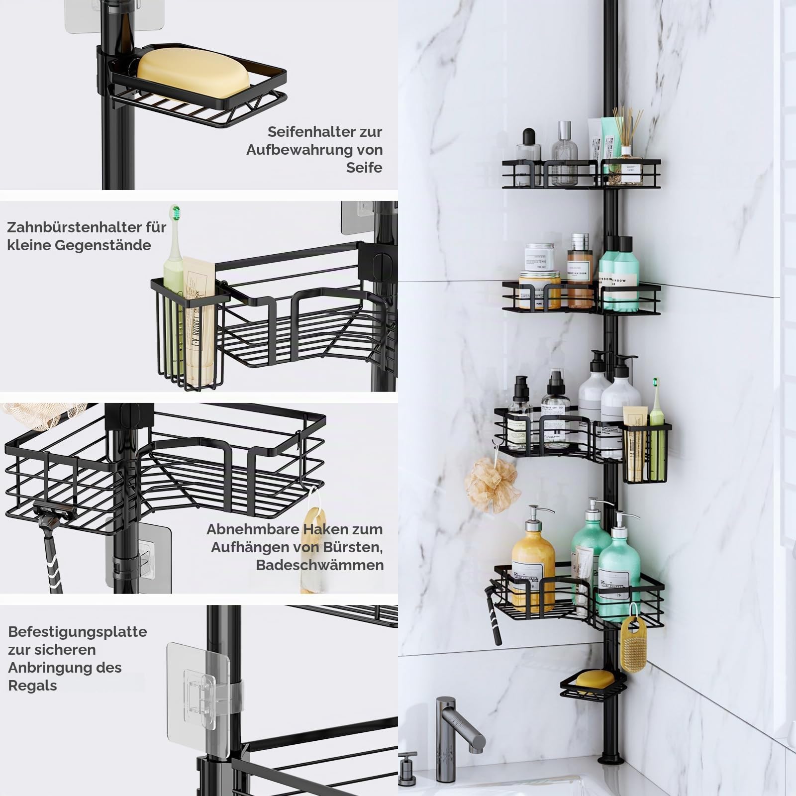 SWTYMIKI Duschregal Teleskop Dusche Teleskopstange - Edelstahl, 70-275cm