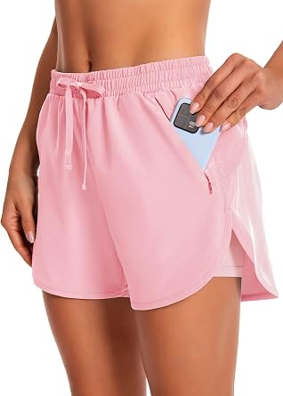 Hooxum Womens 2 in 1 Running Athletic Shorts with Liner Zipper Pockets