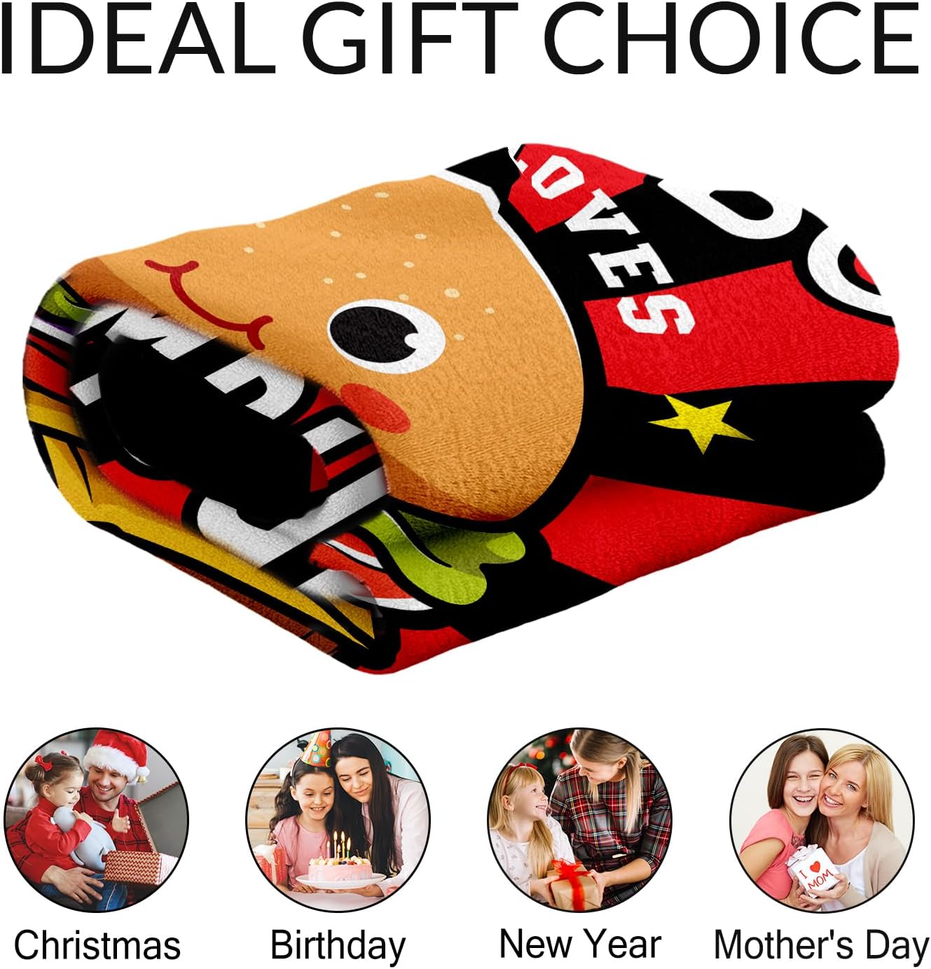 Custom Hamburger Blanket for Teen Girls - 50" x 60" Inches Funny Hamburger Throw Blankets for Adults - Black Soft Cozy Throws for Couch, Bed & Travel