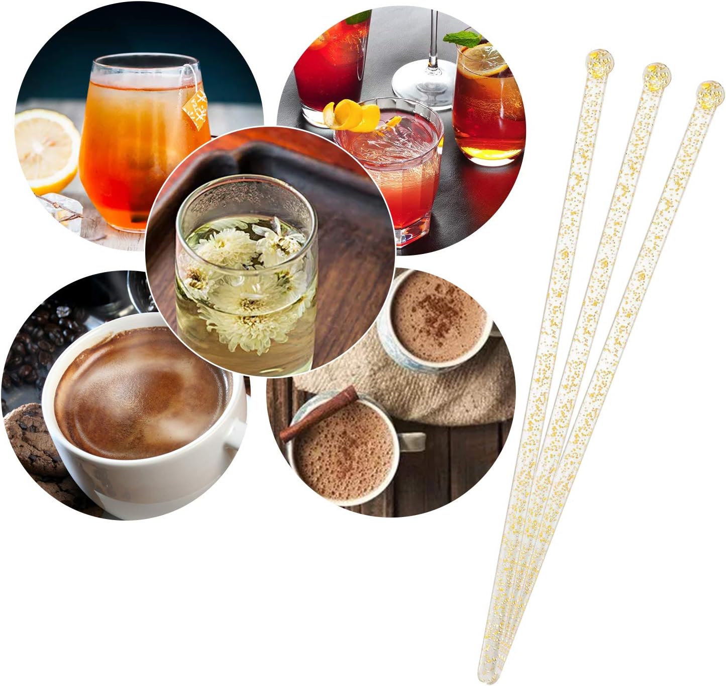  | Aboat 120 Pieces 7.3 Inch Plastic Round Top Swizzle Sticks, Crystal and Gold: Swizzle Sticks