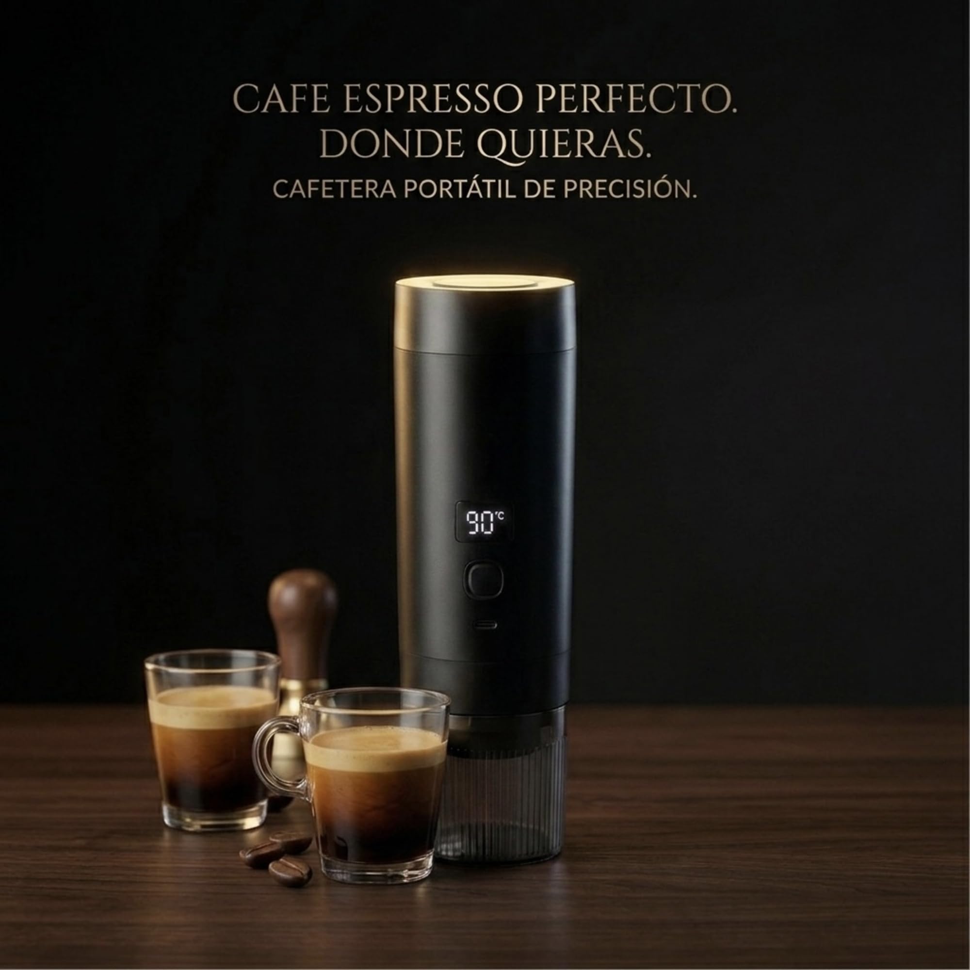Kit Cafetera Portátil 3 en 1 – Maquina de Espresso 20 Bares Compatible con Cápsulas Nespresso, Dolce Gusto y Café Molido – Cafetera Capsulas Recargable USB-C 7800 mAh de Calentamiento Rápido