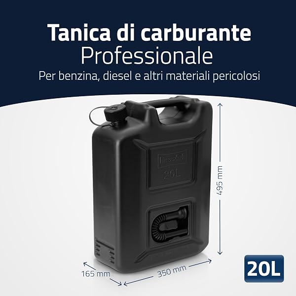 hünersdorff Tanica per carburante, professionale, 20 l, per benzina, diesel e altre merci pericolose, approvazione ONU, Made in Germany, produzione certificata TÜV, nero - 2