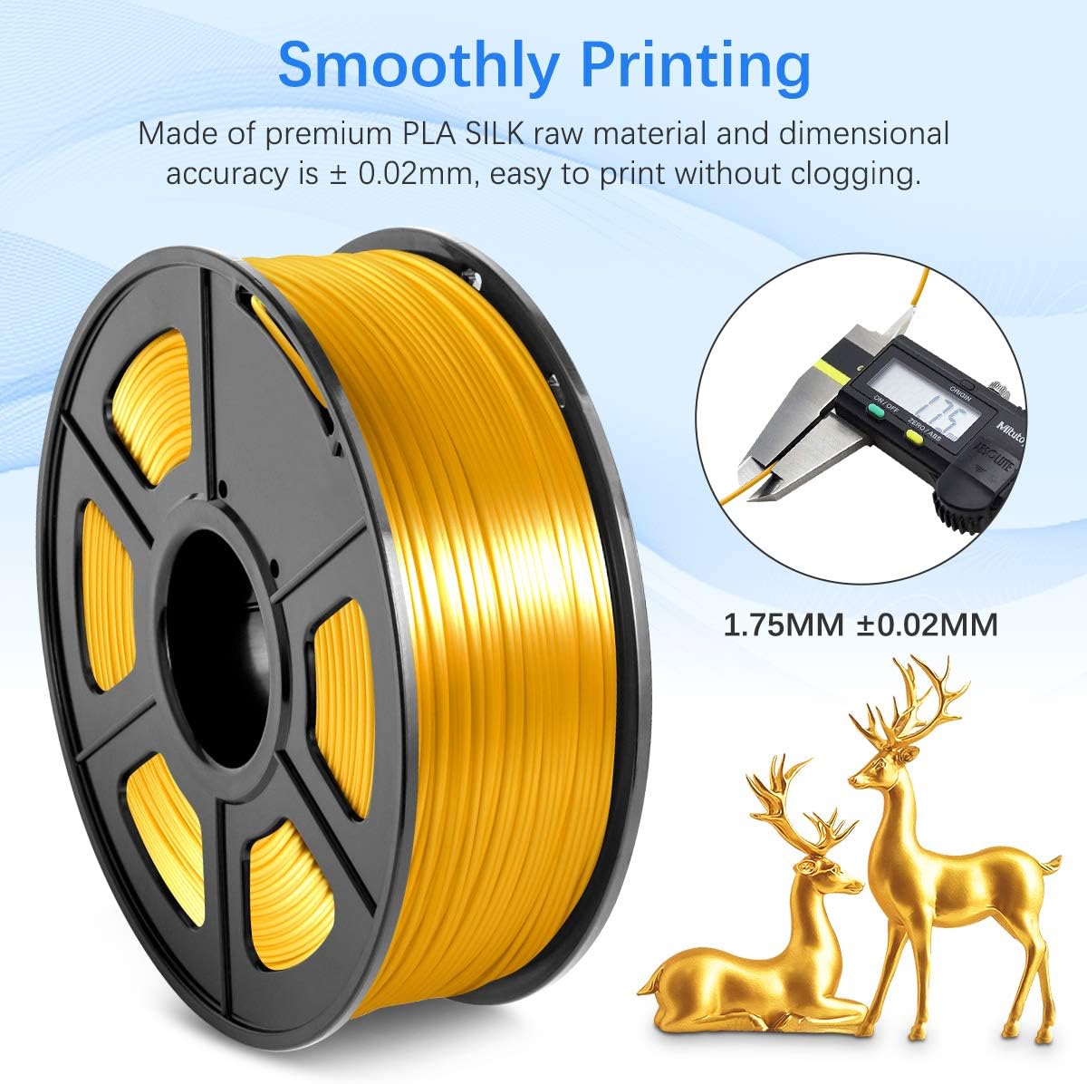 PLA Filament, 3D Printer Filament 1.75mm (Silk Light Gold 1KG)