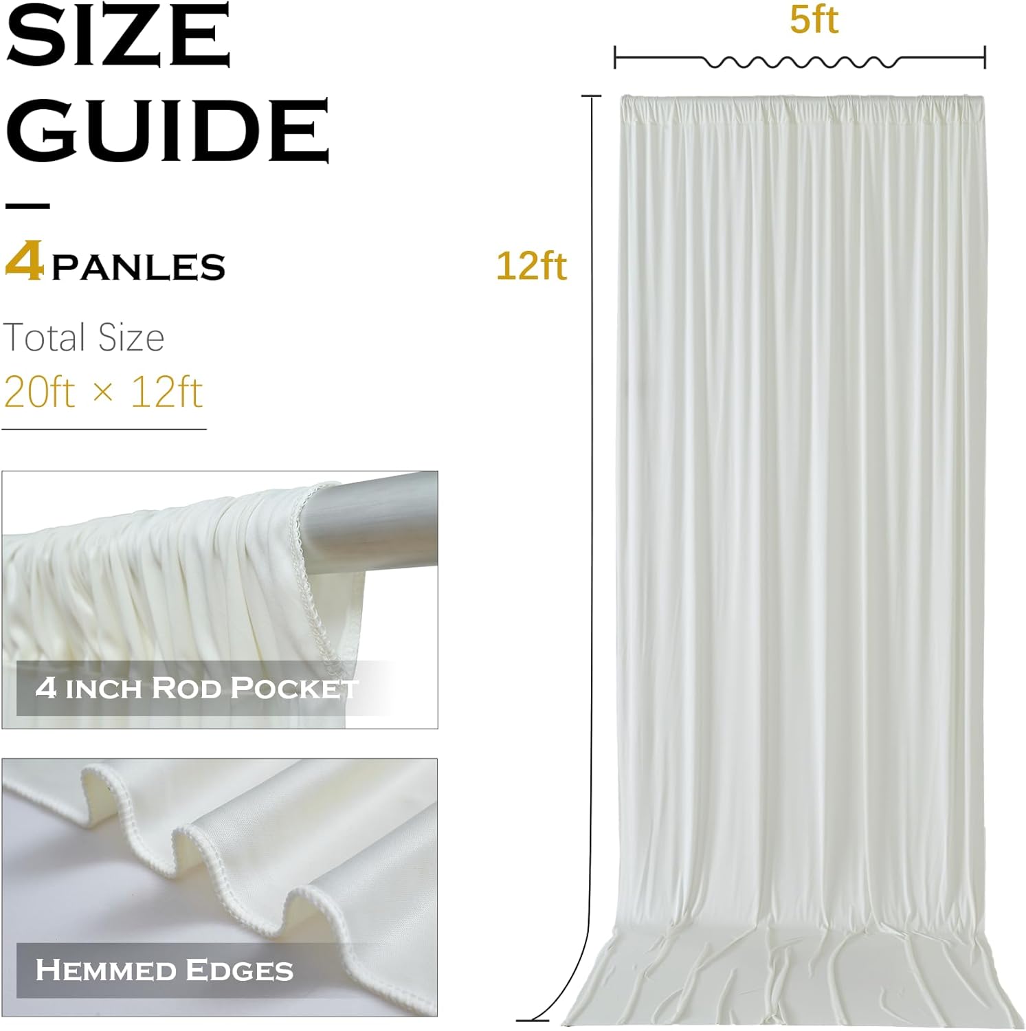20ft×12ft Ivory Backdrop Curtain for Wedding Parties, 4 Panels Wrinkle Free Polyester Photo Backdrop Drapes Back Drop Cloth for Birthday Photography Background
