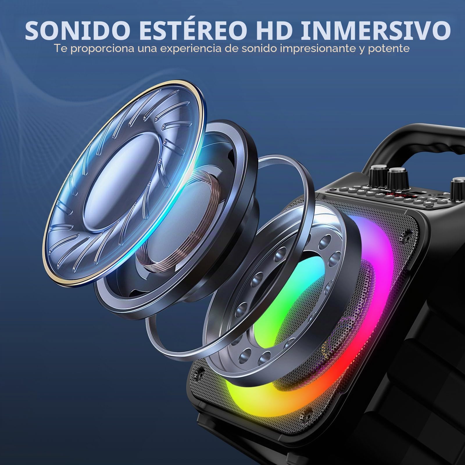 Karaoke 2 Microfonos Inalambricos Ankuka [Versión Actualizada] Altavoz con Microfono de 12W con Subwoofer de 6,5", Autonomía de 8H, Soporta TV/Smartphone/TWS/AUX/USB, Regalo para Niños y Adultos