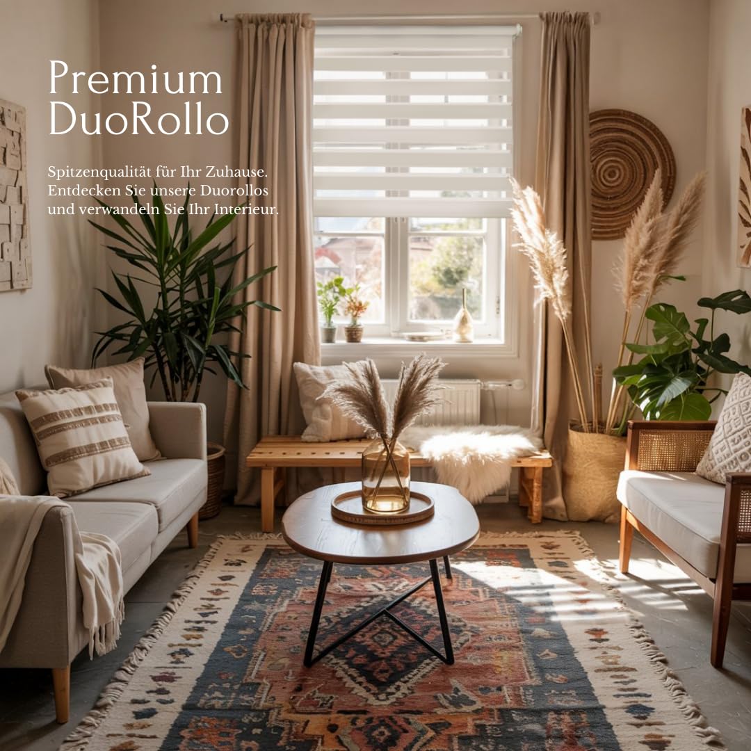 Home-Vision Premium DuoRollo Klemmfix ohne Bohren mit Klemmträgern Doppelrollo für Fenster & Türen (Weiß B80cm x H220cm) Lichtschutz Tag & Nacht Rollos einfache Montage
