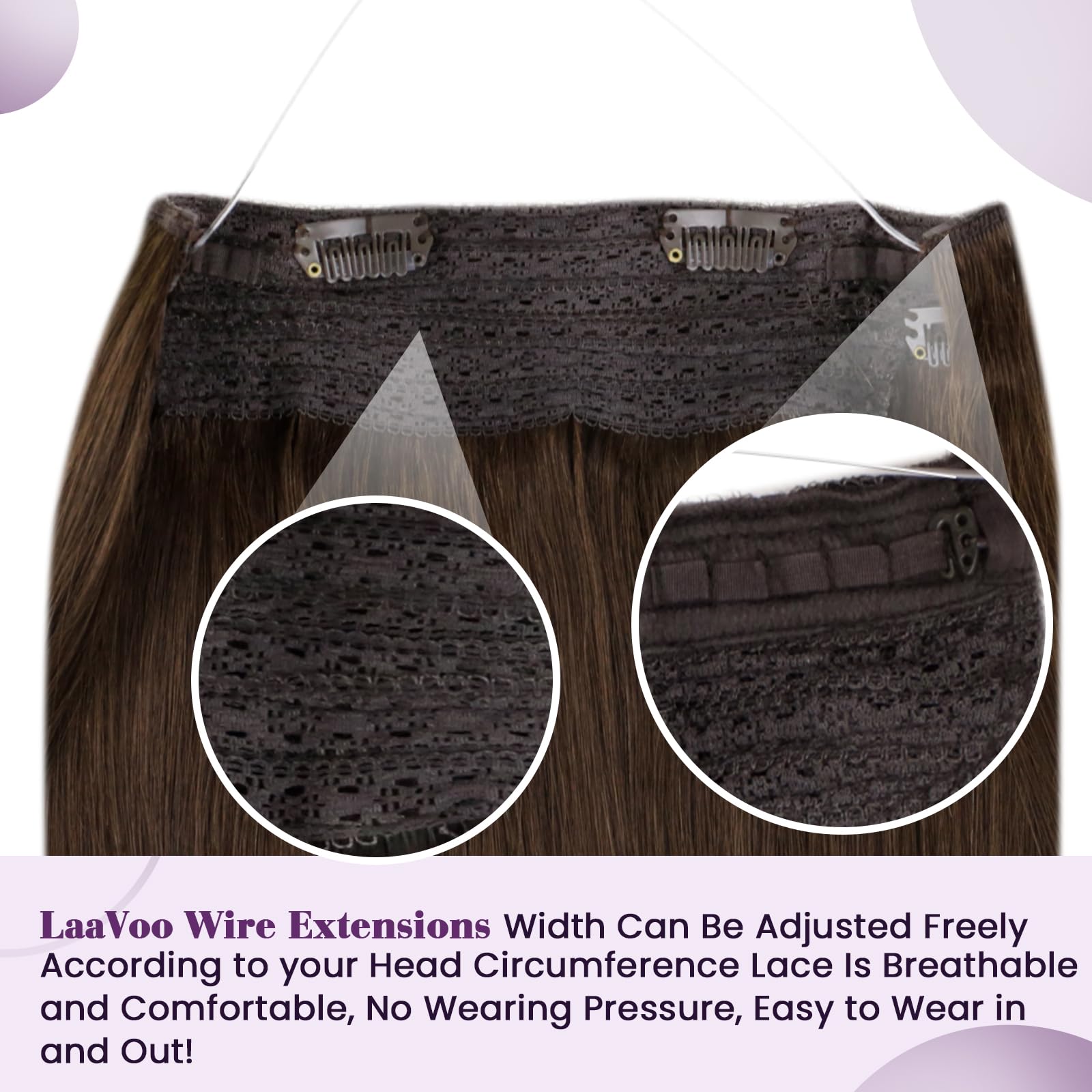LaaVoo Wire Hair Extensions Human Hair 18 Inch Medium Brown Wire Human Hair Extensions Light Brown Human Hair Extensions Long Straight Hair 86g — view 5