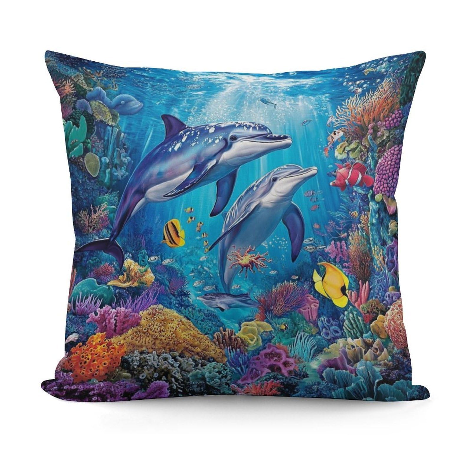 Smazdfxx Picture(645) Soft Andffy Underwater Beautiful Sea World Dolphins Square Cushion Cover With Zipper For Sofa, Couch, Living Room Decorative