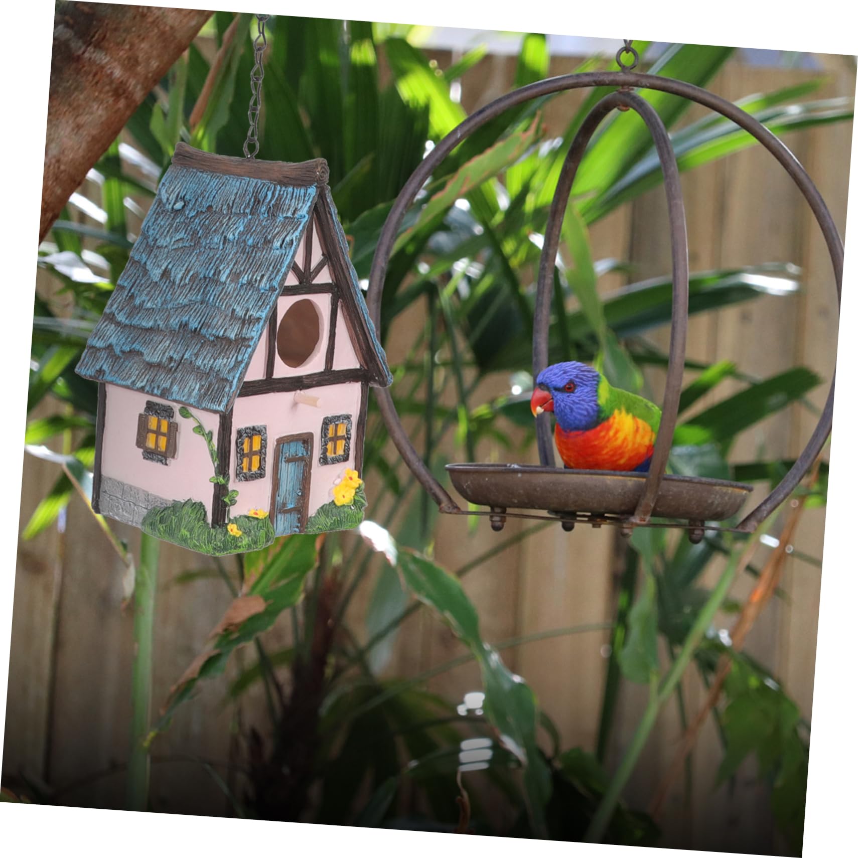 Vogelhaus Aus Kunstharz Hängend Mit Reetdach Für Garten Terrasse Wetterfestes Vogelnest Winter Unterschlupf Und Vogelnistkasten Outdoor Dekoration