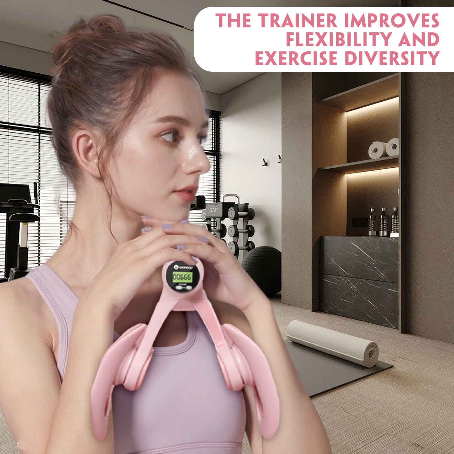 Allenatore per Muscoli del Pavimento Pelvico, Attrezzo Per Glutei Multifunzionale, Hip Trainer, Allenatore per cosce, Allenatore per cosce, Tre regolazioni di intensità e smart chip (Rosa)
