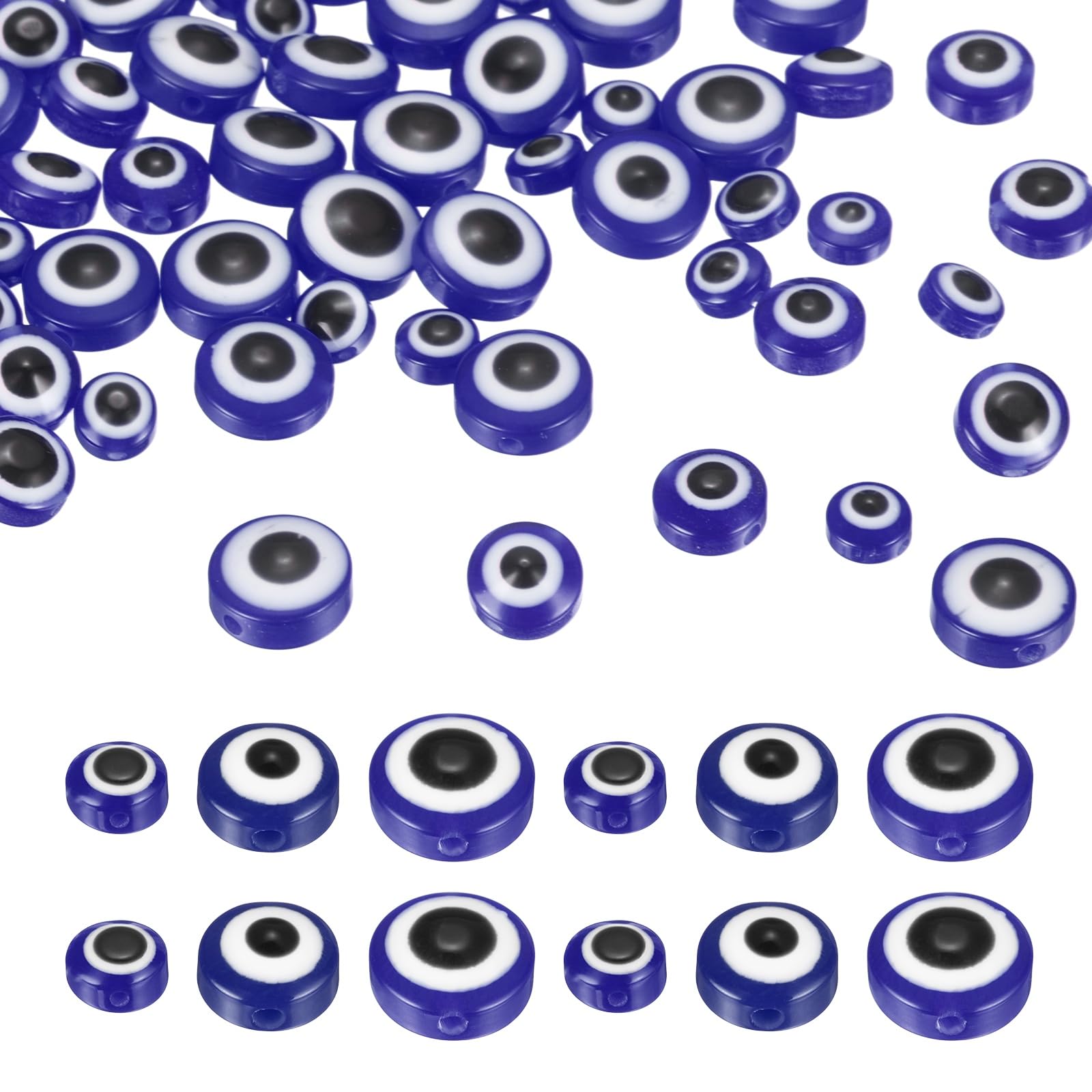 sourcing map Evil Eye Beads, 150 Pcs 6mm/8mm/11mm Resin Flat Round Evil Eye Charm for Jewelry Making DIY Bracelet Earring Necklace Craft, Blue