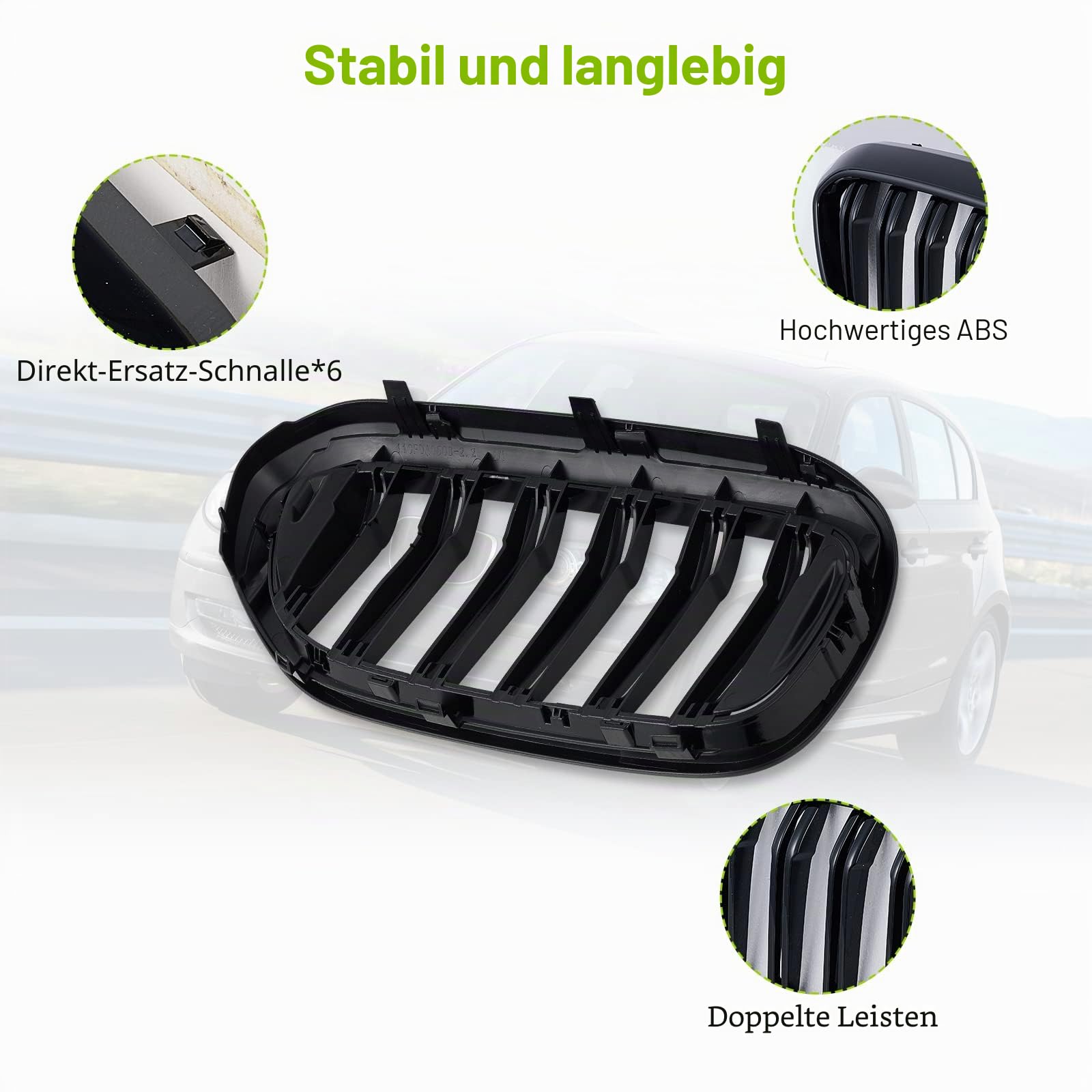 Nieren Kühlergrill Schwarz für BMW 5er G30 G31 530I 540I 2017-2020 | Glanz Schwarz, Doppelsteg, Sport