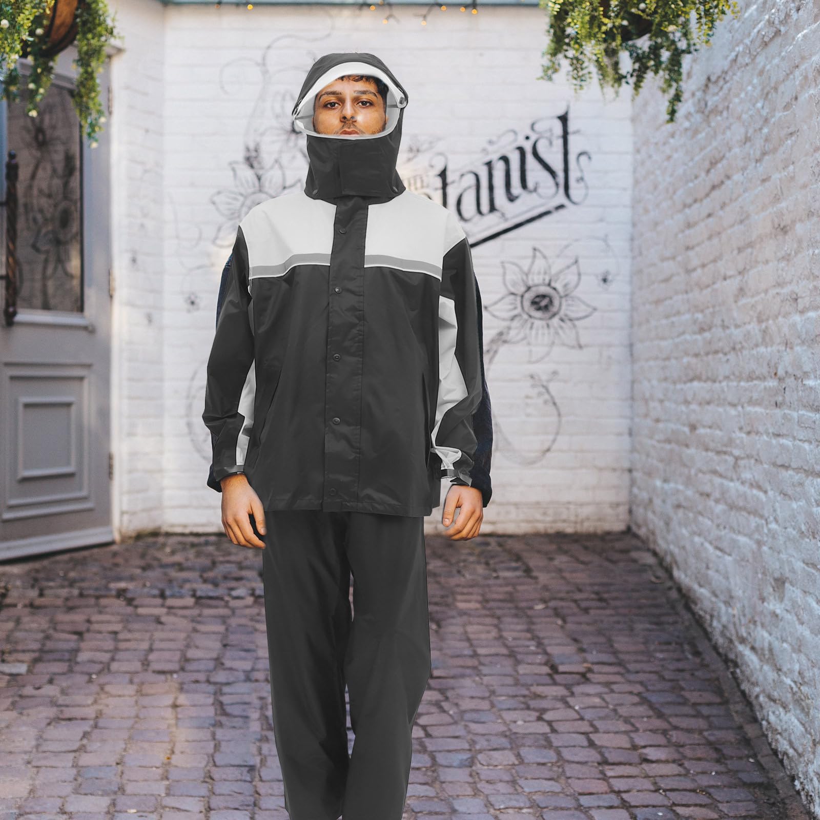 Traje de Lluvia para Motocicleta Hombre Xl 3xl PU Adhesivo Negro