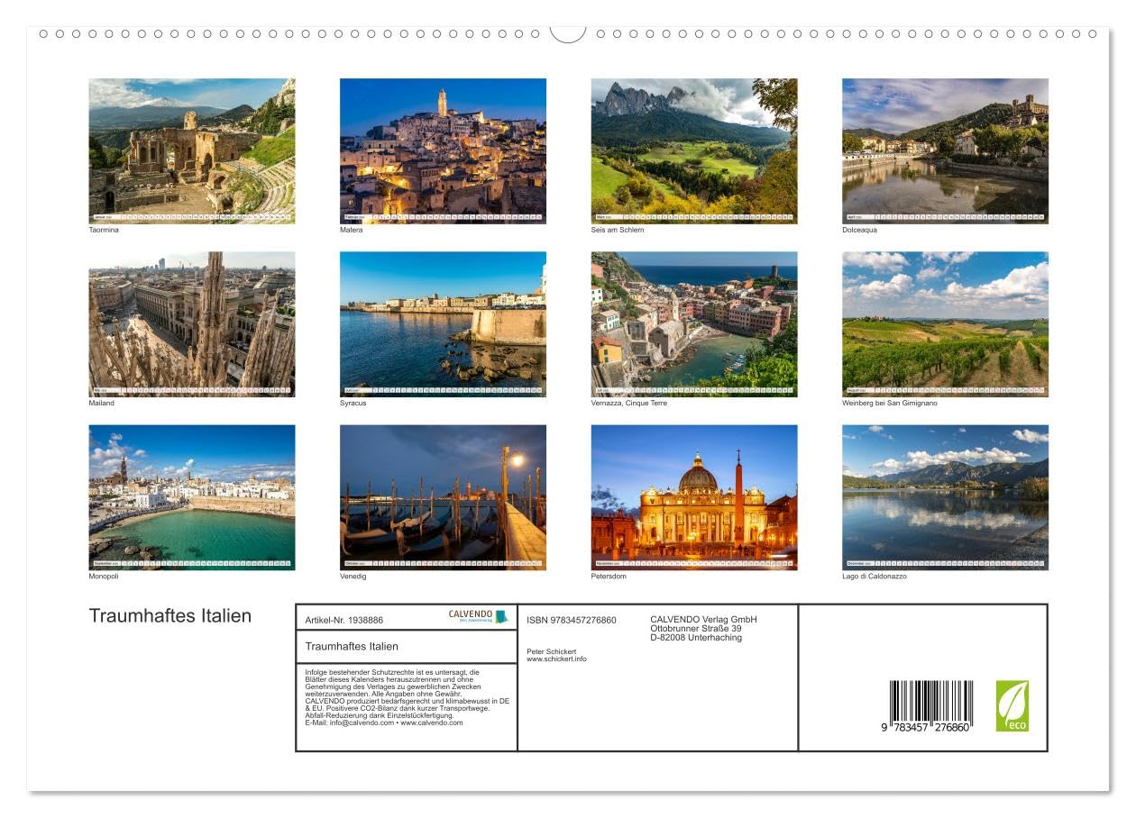 Traumhaftes Italien (hochwertiger Premium Wandkalender 2026 DIN A2 quer), Kunstdruck in Hochglanz: 12 wunderbare Monate im wunderbaren Italien von Südtirol bis Sizilien (CALVENDO Orte)