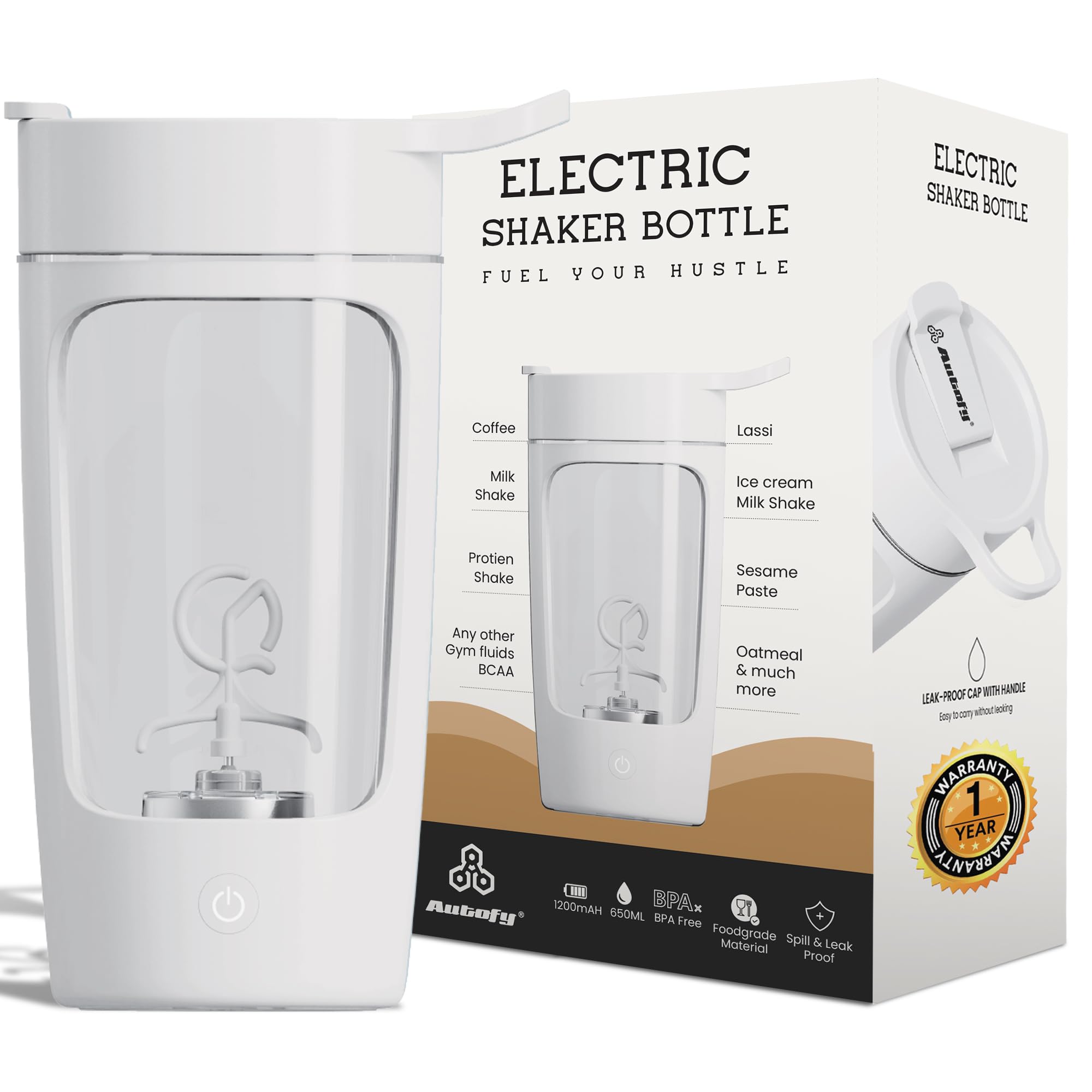 Autofy Shaker électrique pour salle de sport, shaker de protéines, design 100 % étanche, utilisation polyvalente, pour café, lassi, milkshake BCAA, mélange à domicile, bureau, entraînement * 60