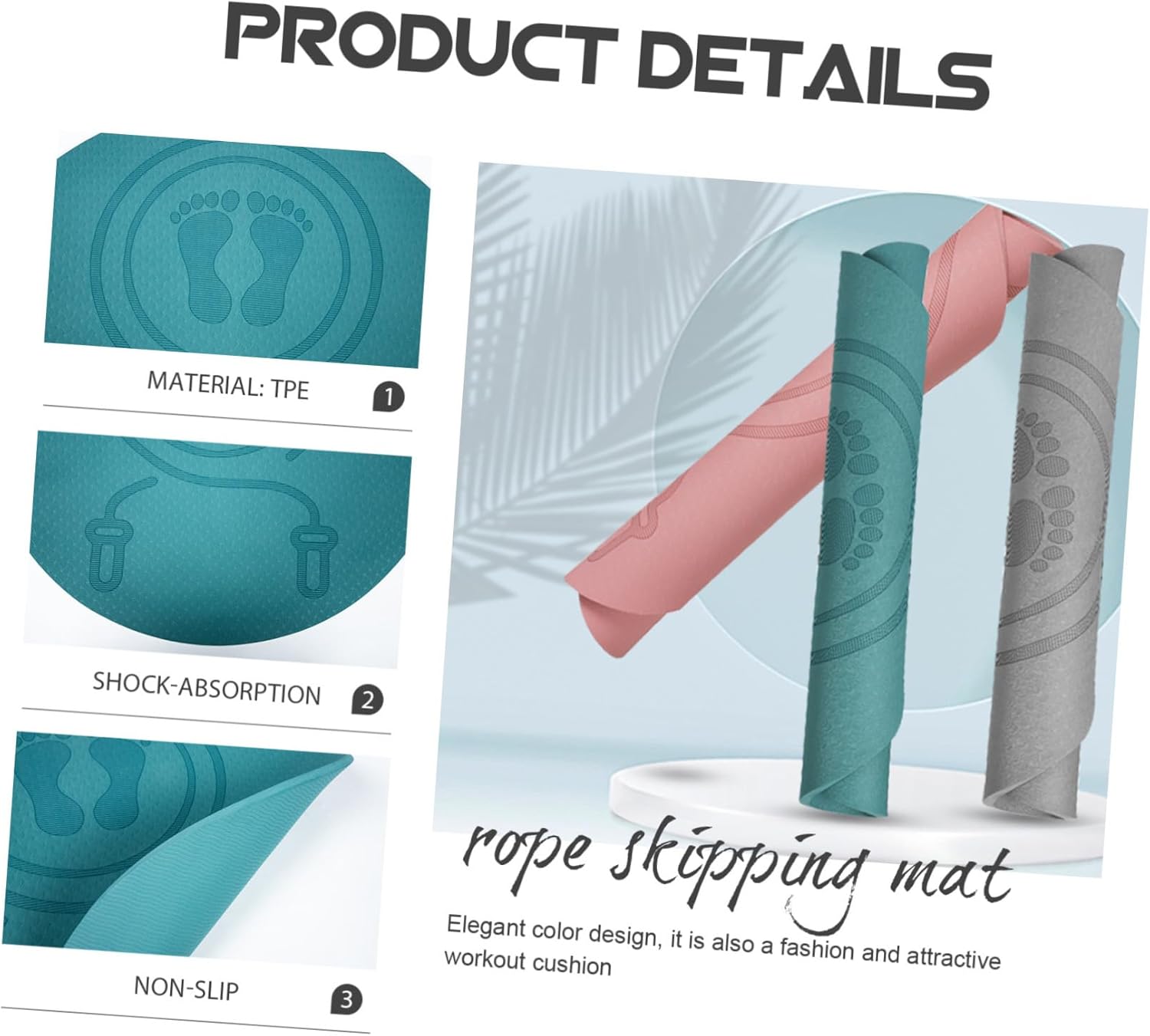 Tpe Anti-slip Jump Rope Mat Thick Shock Absorbing Fitness Cushion for Indoor Workout Home Exercise Soundproof Yoga Mat Blue