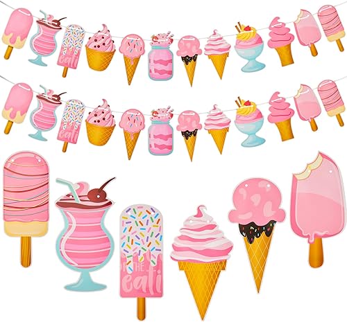 Outus 2 piezas de pancarta de helado guirnalda de helados decoración de fiesta de helado para decoración de bar para verano, piscina, playa, niños,