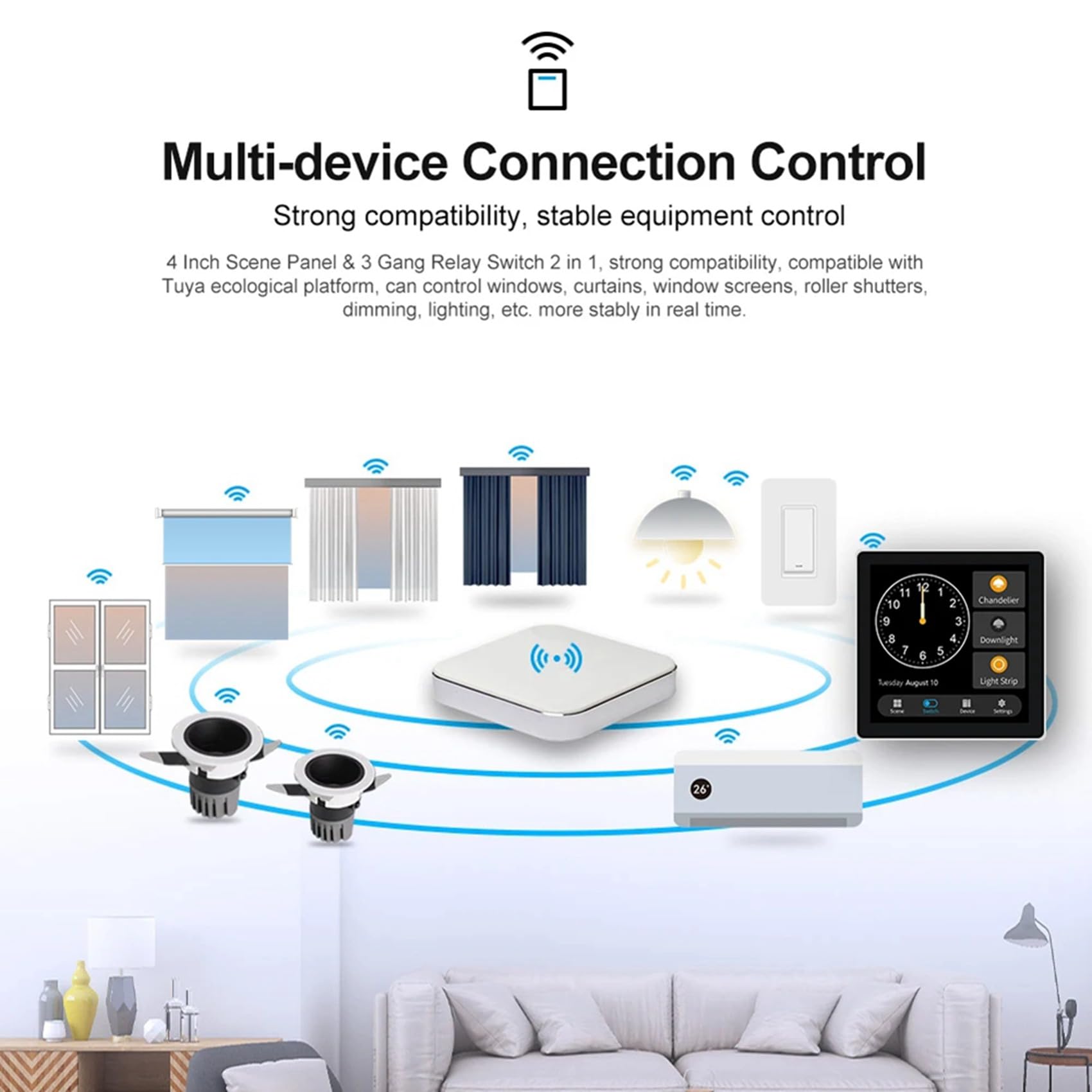 6X Tuya T3E przełącznik panelowy, panel dotykowy UE Control przełącznik panelowy Zigbee Home włącznik światła, czarny