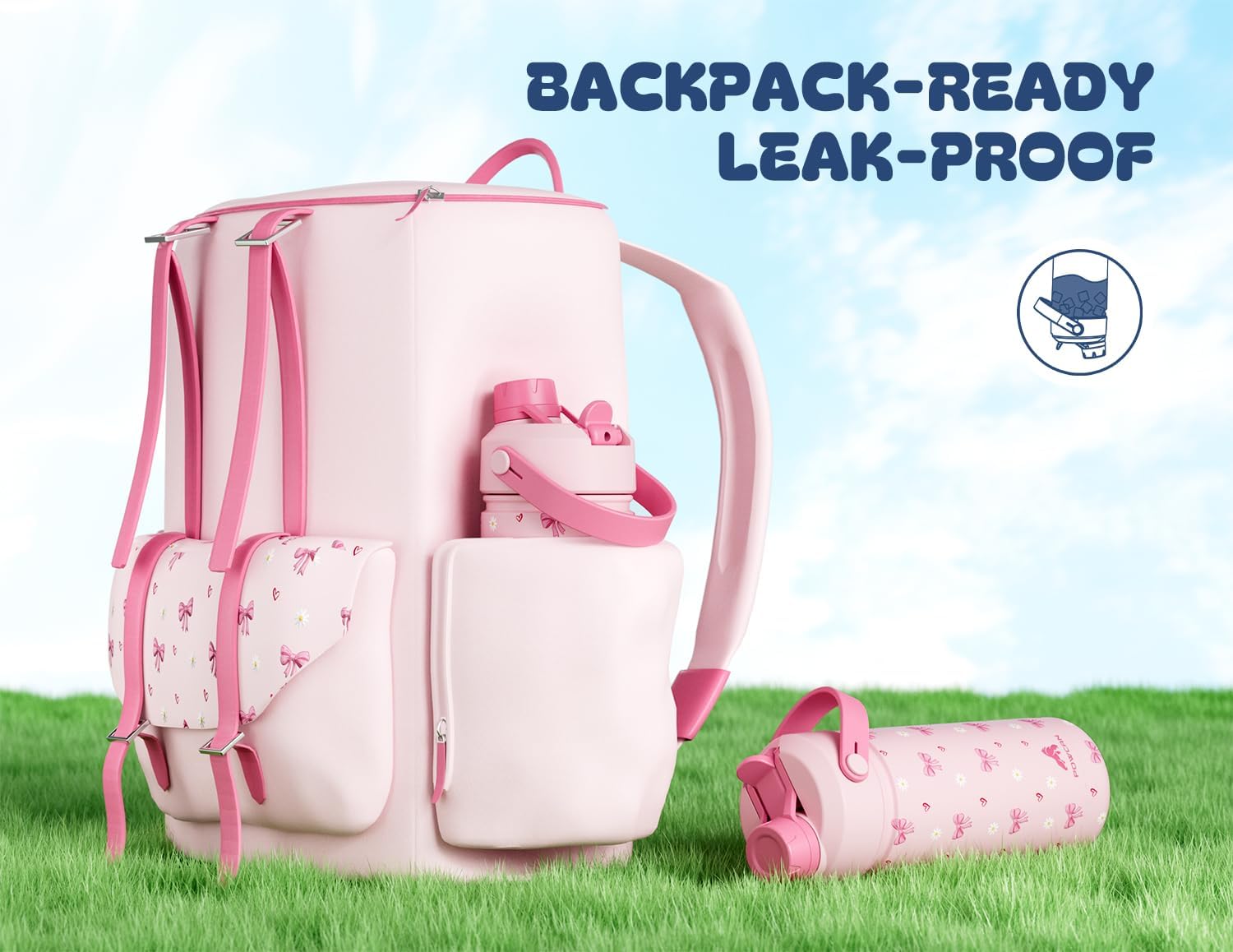 18 oz Insulated Water Bottle for Girls: 2-in-1 Straw Spout Lid, Leakproof, BPA-Free, Easy Carry, Keep Cold 24H, Cute Patterns, Kids Stainless Steel Cup for School, Travel, Holiday Gift (Bow Crush) - Image 6