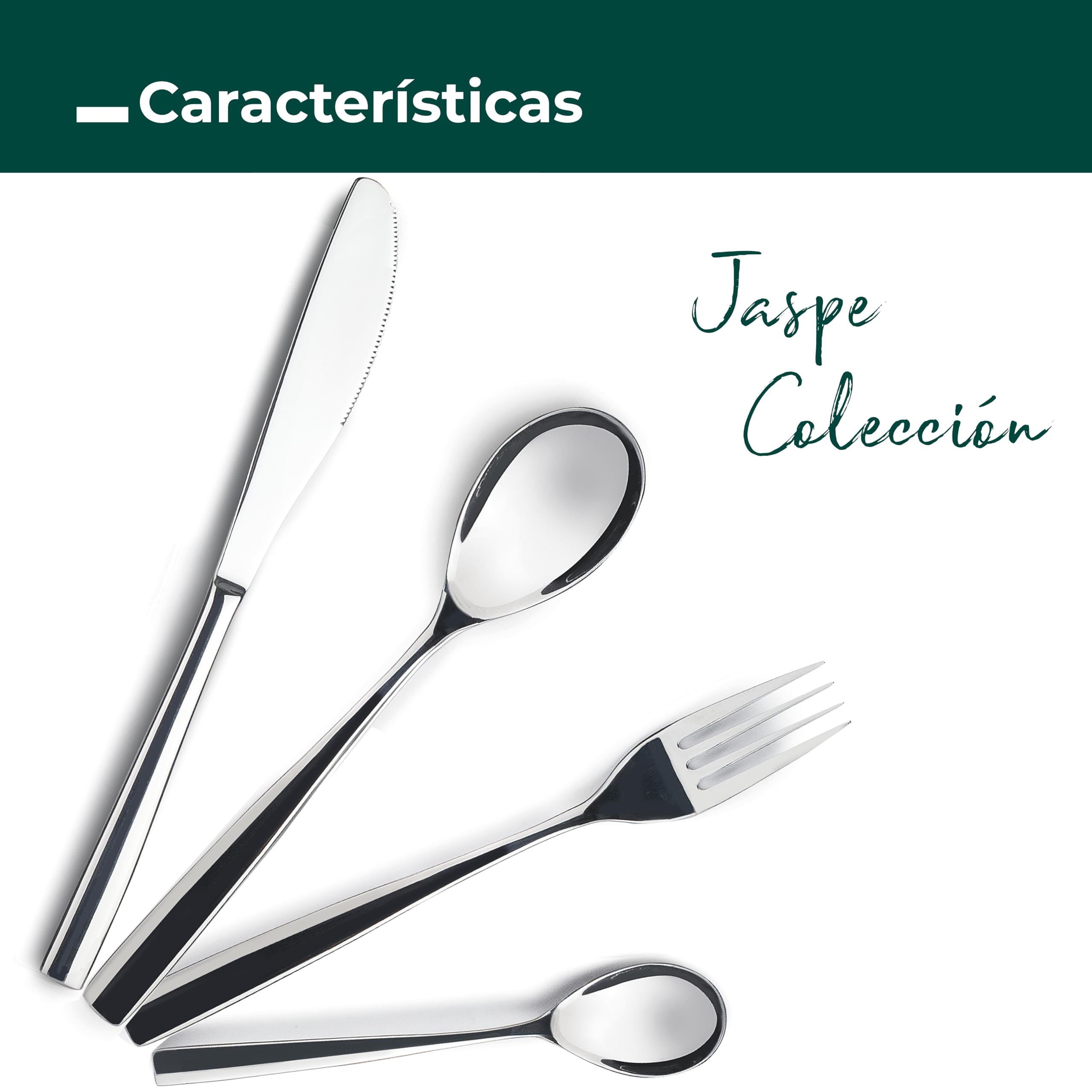 JAY - 16045524 - Juego de Cubiertos para 6 Personas, Pack 24, Acero Inoxidable 18/10, Serie Jaspe, Grosor 3 mm, Cuchara, Tenedor, Cuchillo y Cucharilla Aptos para Lavavajillas, Plateado