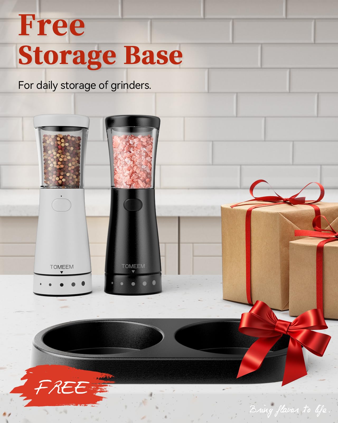 Set macina sale e pepe elettrico con base di stoccaggio, in acciaio inox ricaricabile per sale e pepe, con grande capacità di 127,6 g, bocca larga 4,6 cm, grana regolabile, nero e bianco