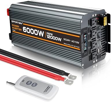 Power Inverter DC 24V to AC 110V/120V Converter with LCD Display Wireless Controller, Cable Pair,AC outlets USB.RV Travel,Suitable for Camping,and Off-Grid Solar Systems 6000w-24v